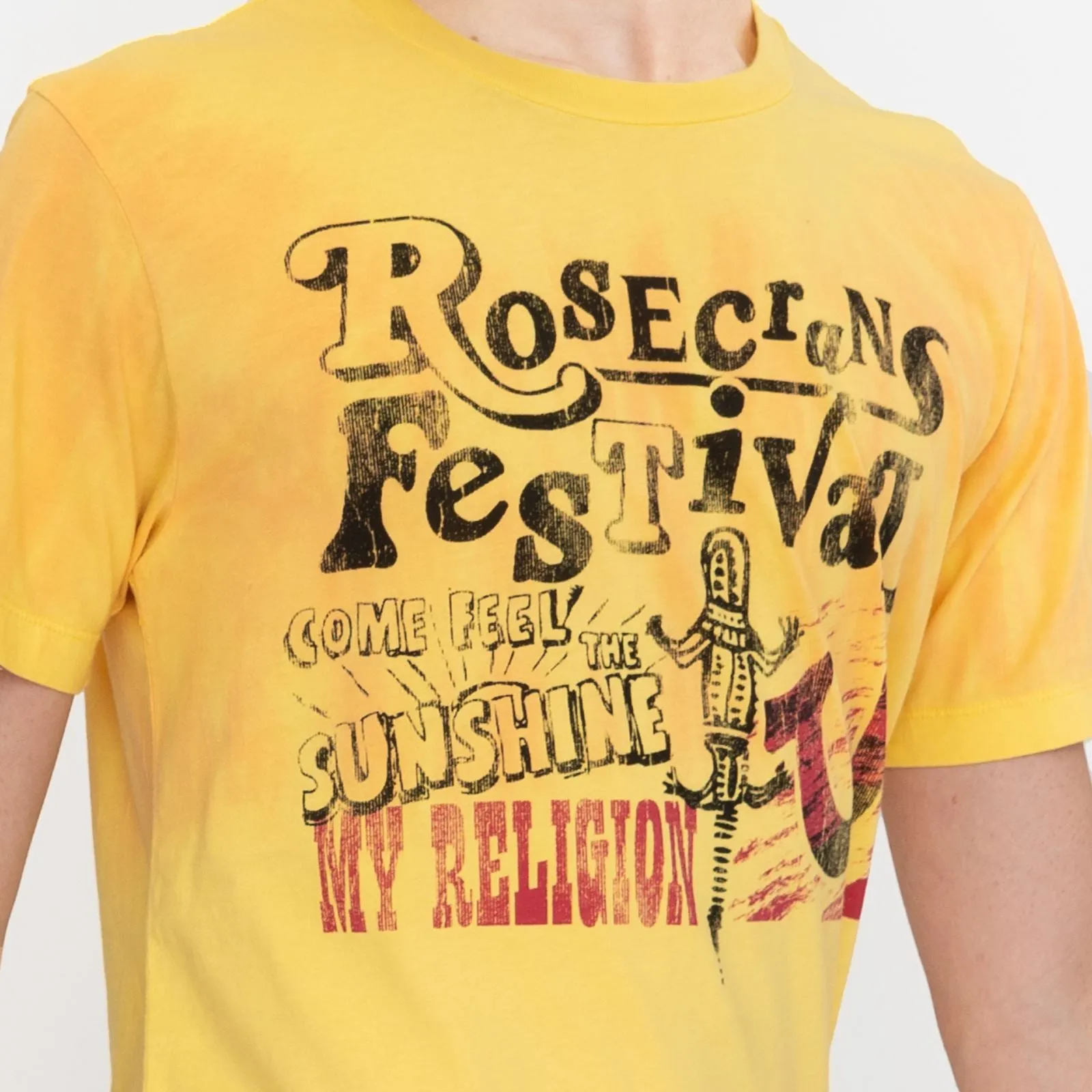 True Religion Men Yellow Tie Dye T-Shirt Graphic Print Short Sleeve Tops