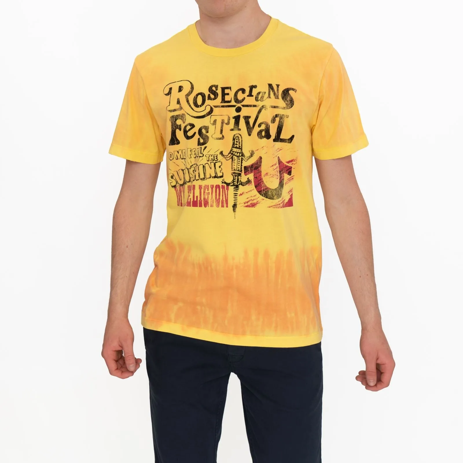 True Religion Men Yellow Tie Dye T-Shirt Graphic Print Short Sleeve Tops