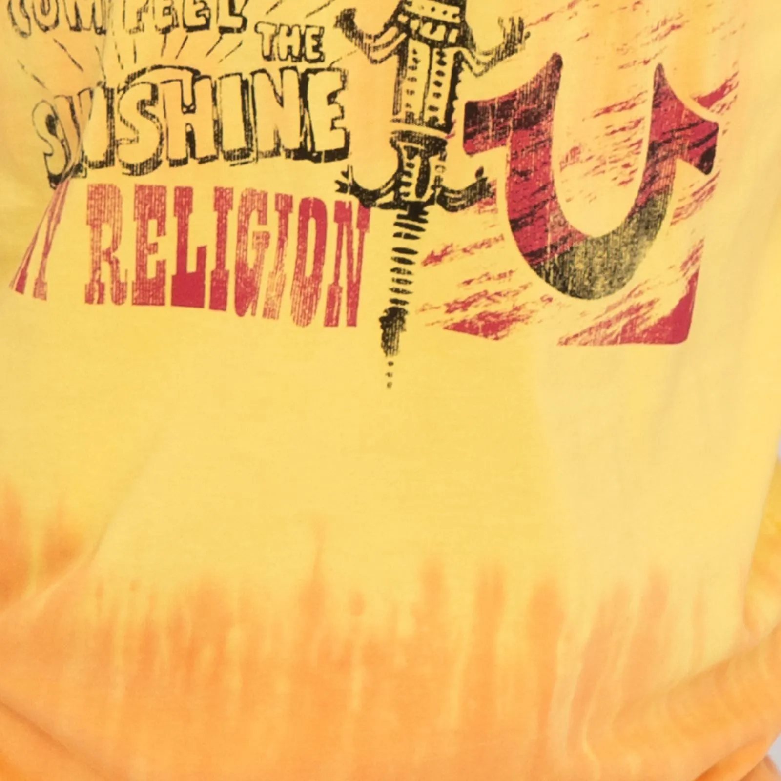 True Religion Men Yellow Tie Dye T-Shirt Graphic Print Short Sleeve Tops