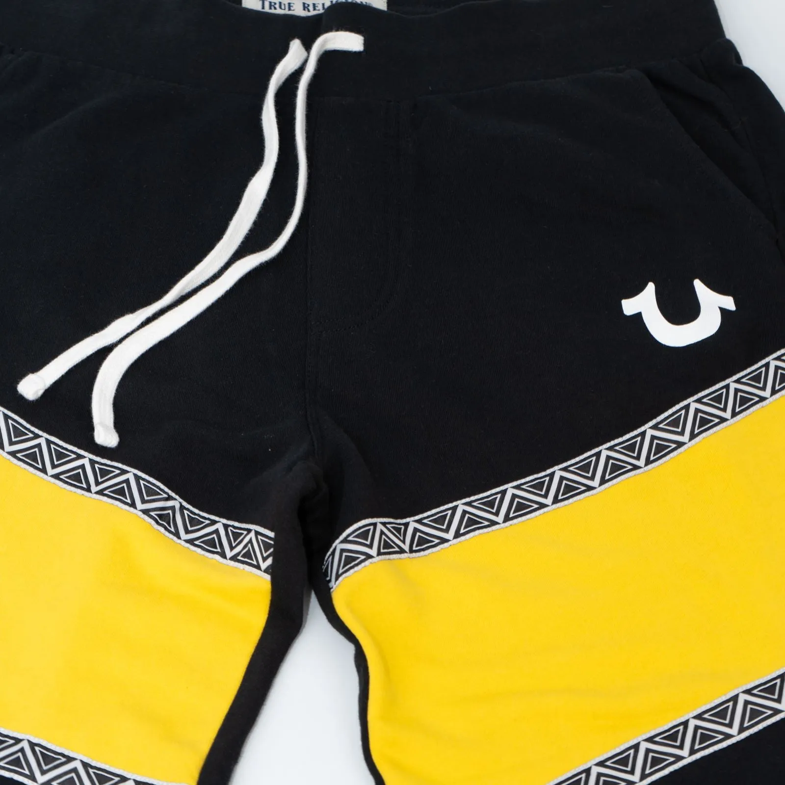 True Religion Mens Black Yellow Detail Jogger Sweatpants
