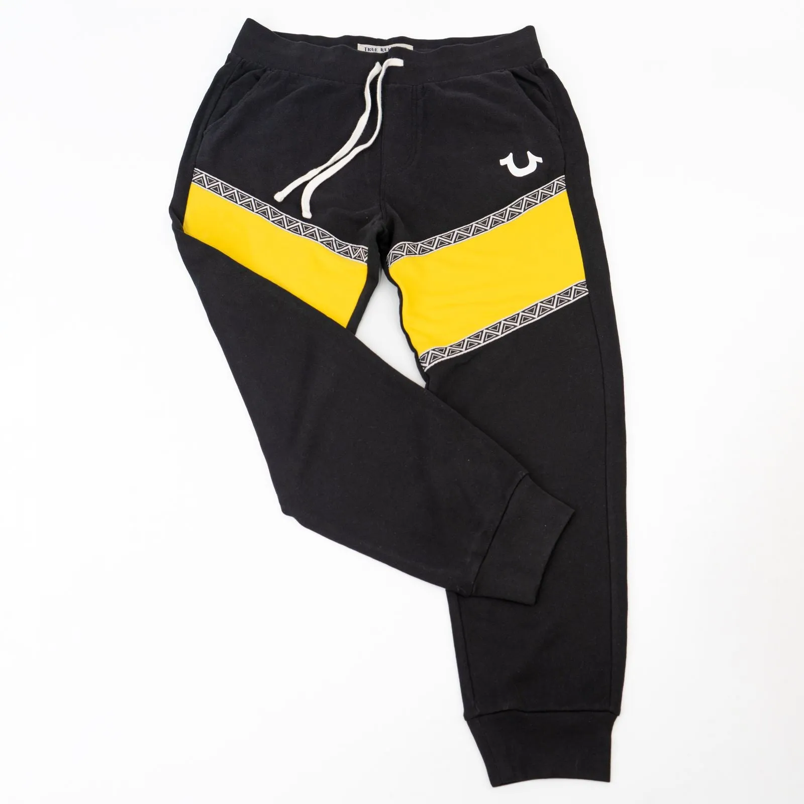 True Religion Mens Black Yellow Detail Jogger Sweatpants