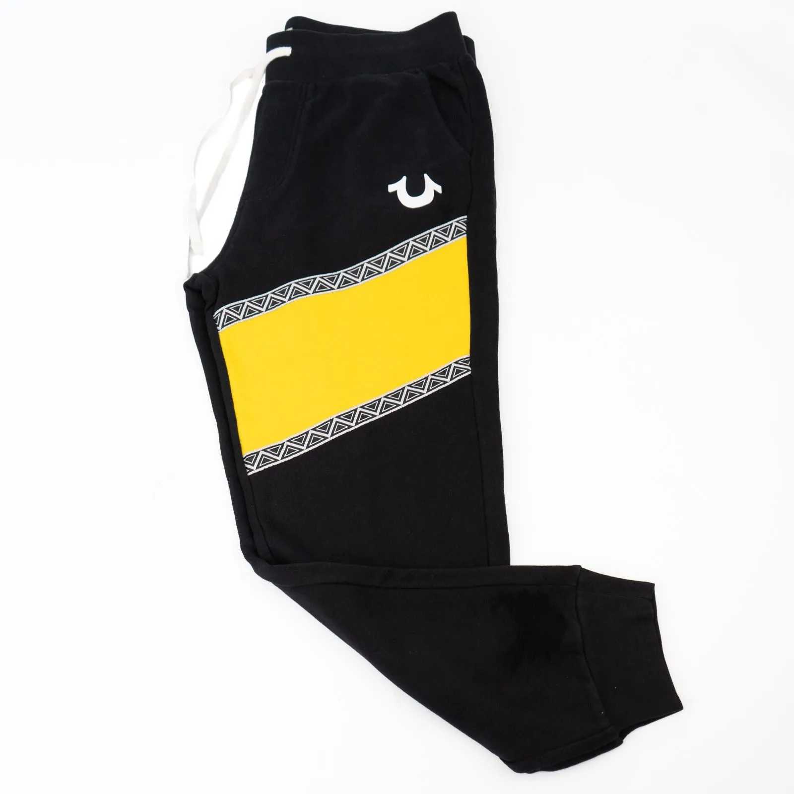 True Religion Mens Black Yellow Detail Jogger Sweatpants
