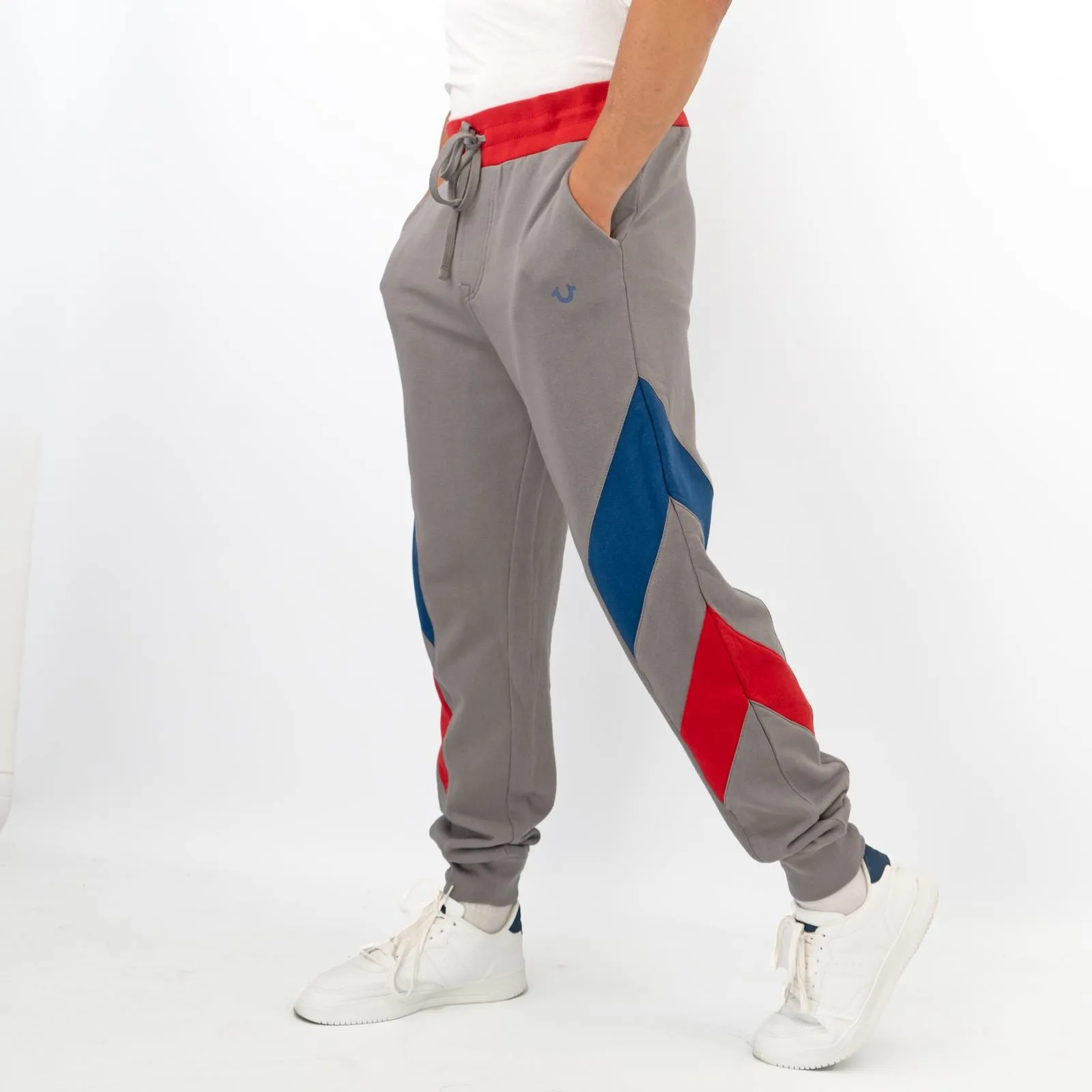 True Religion Mens Grey Chevron Panel Logo Jogger Sweatpants