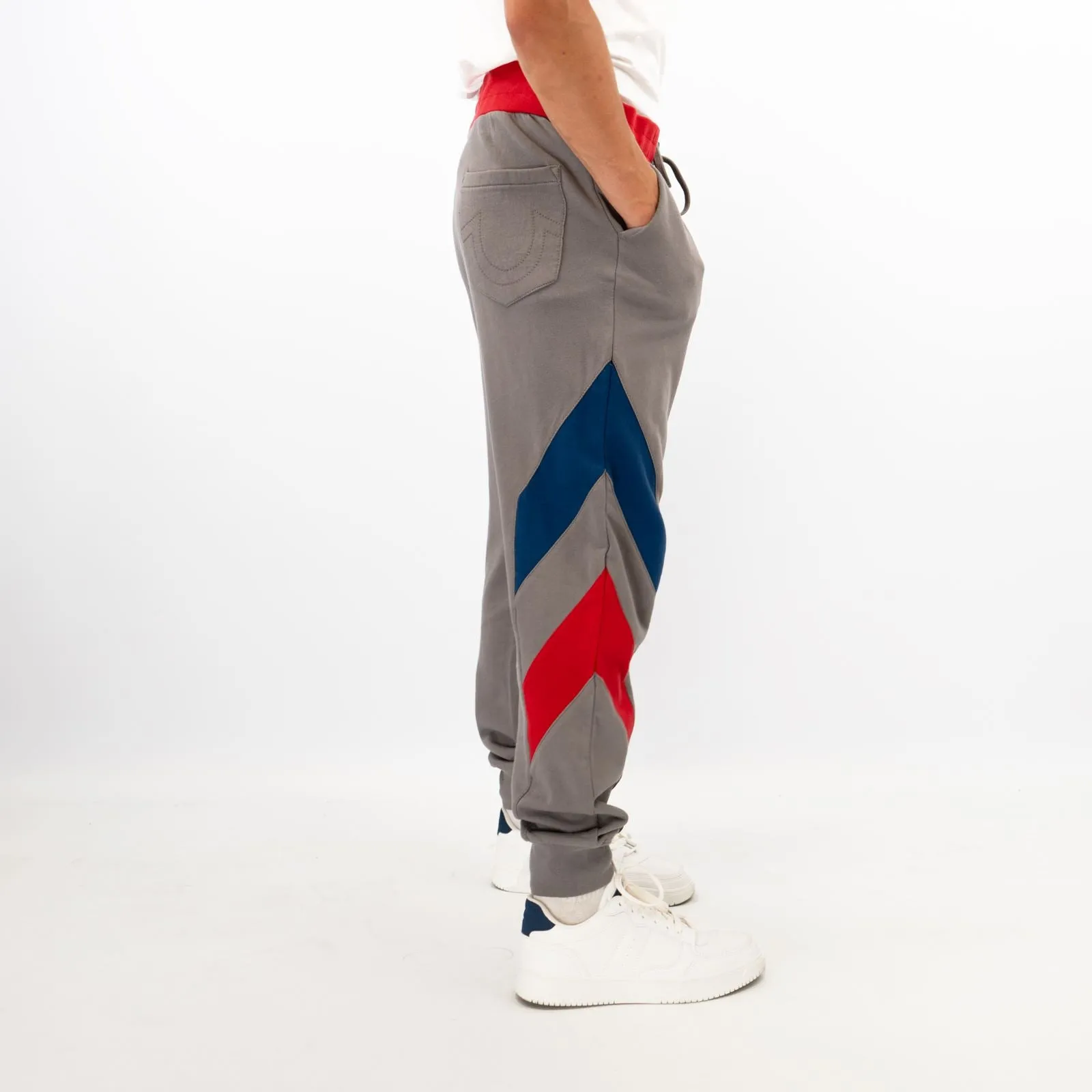True Religion Mens Grey Chevron Panel Logo Jogger Sweatpants