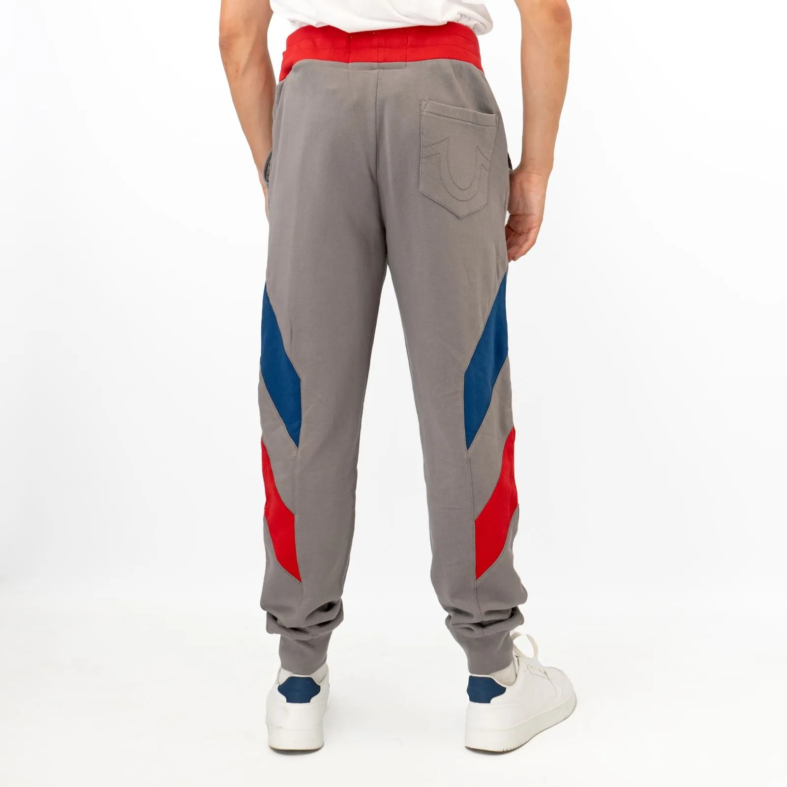 True Religion Mens Grey Chevron Panel Logo Jogger Sweatpants