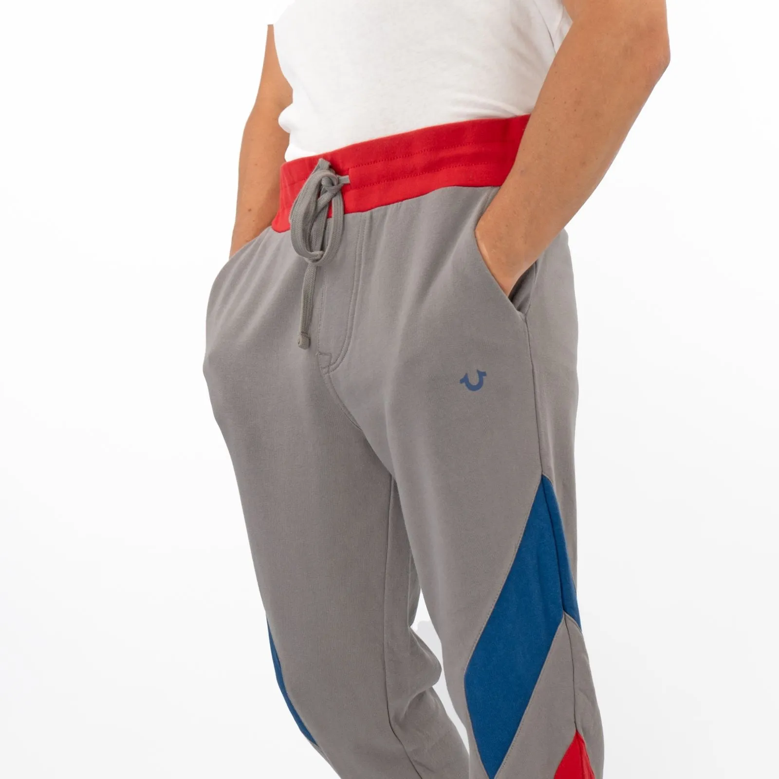 True Religion Mens Grey Chevron Panel Logo Jogger Sweatpants