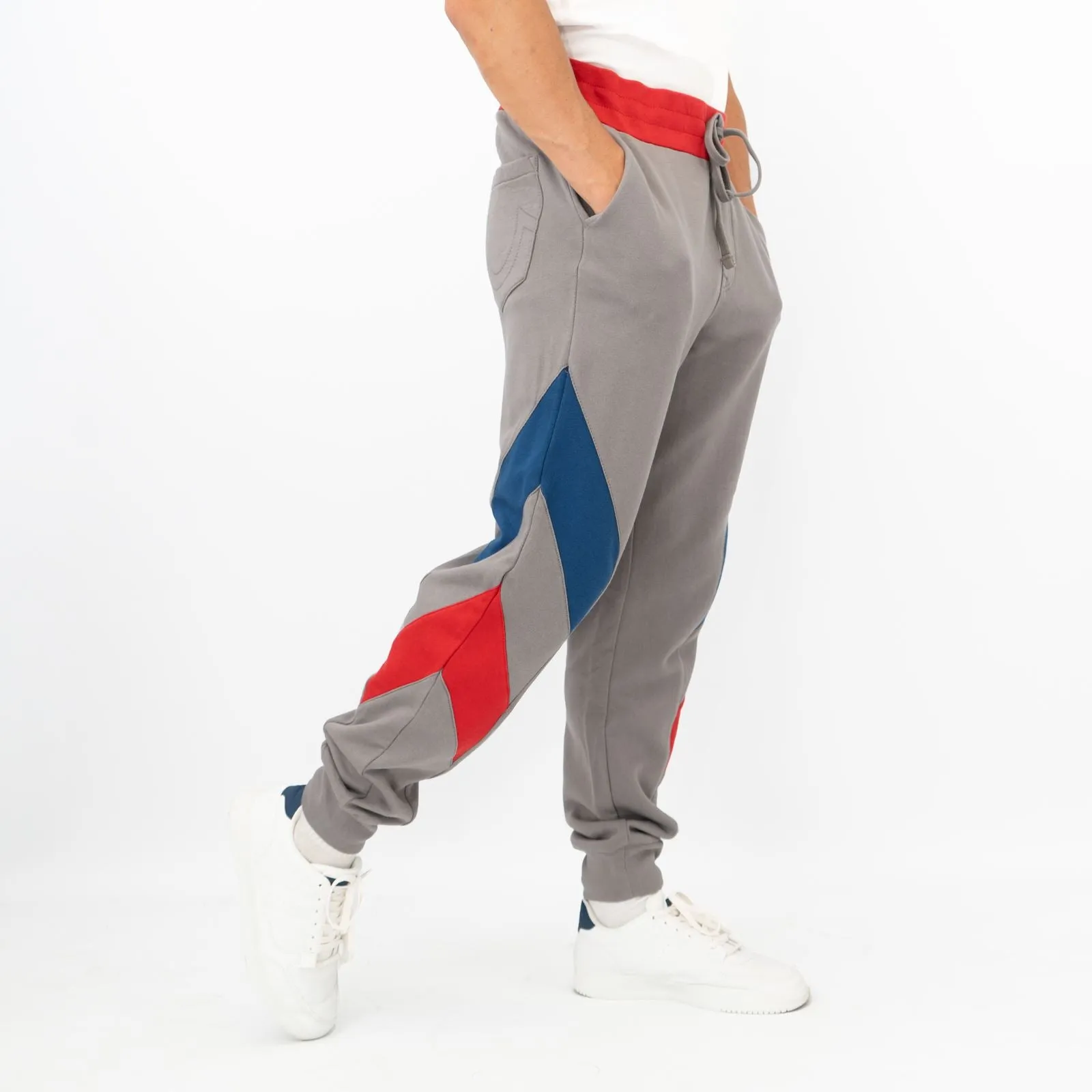 True Religion Mens Grey Chevron Panel Logo Jogger Sweatpants