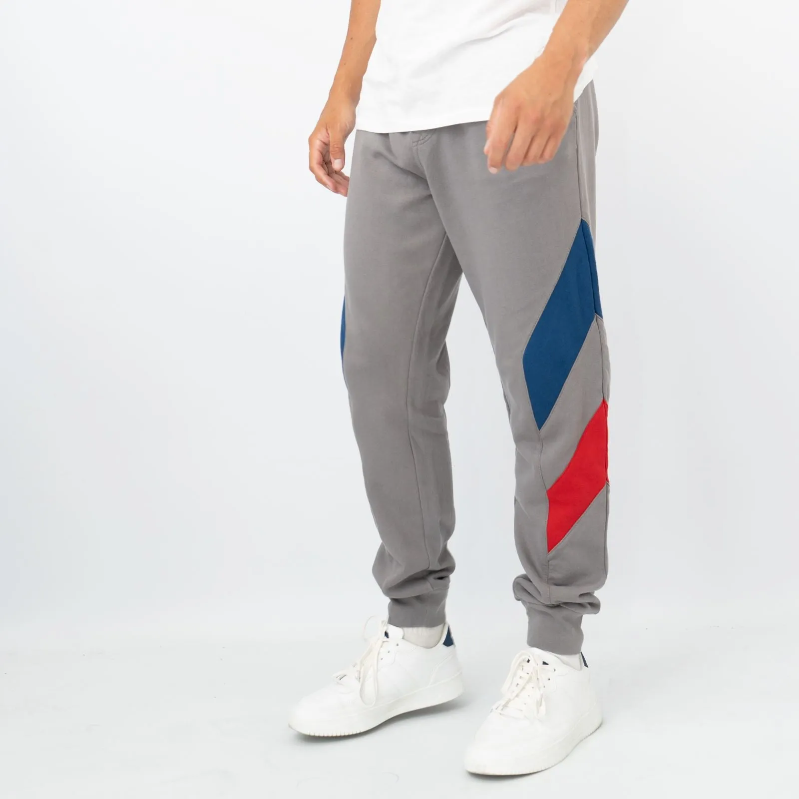True Religion Mens Grey Chevron Panel Logo Jogger Sweatpants