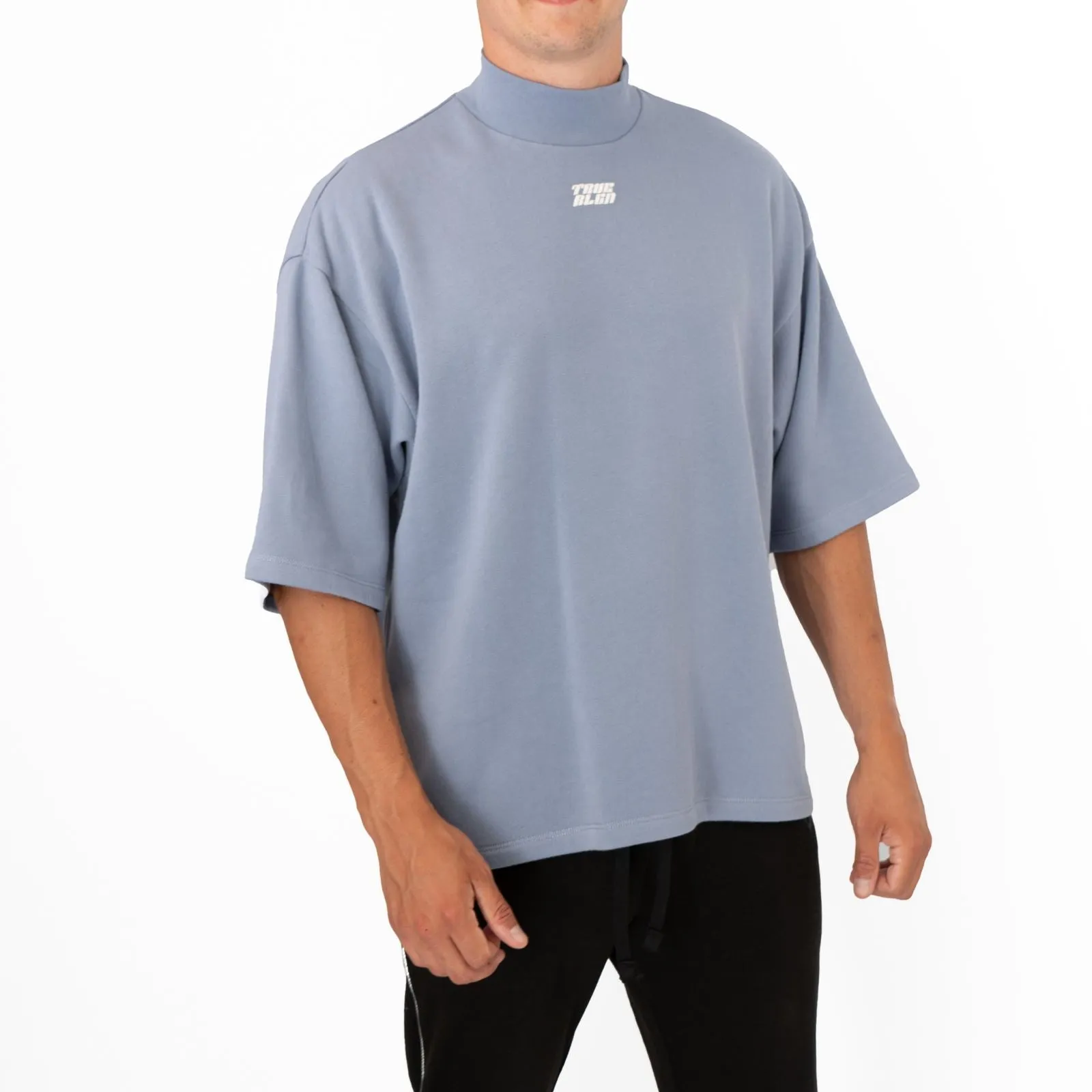True Religion Mens High Neck Blue Short Sleeve Top