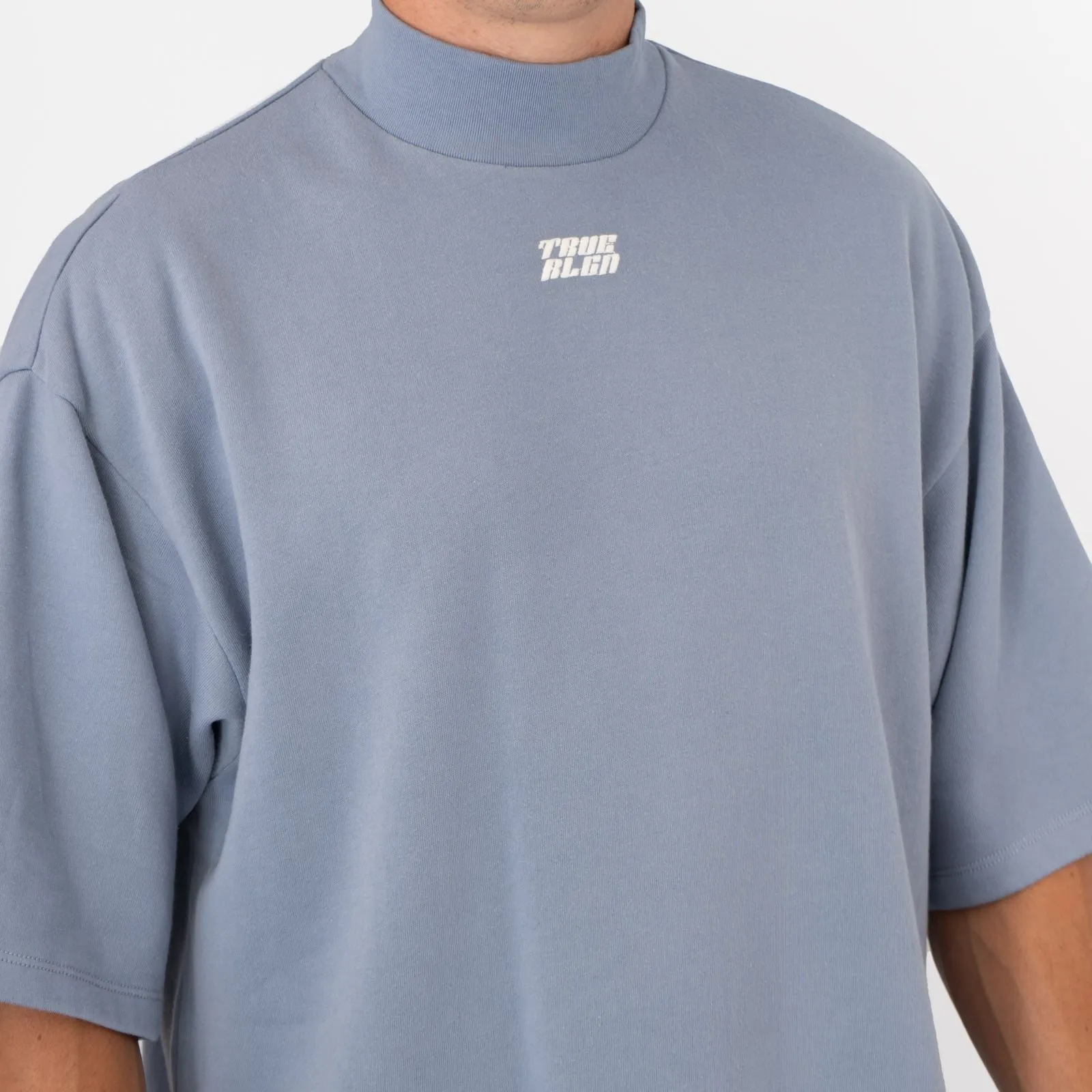 True Religion Mens High Neck Blue Short Sleeve Top