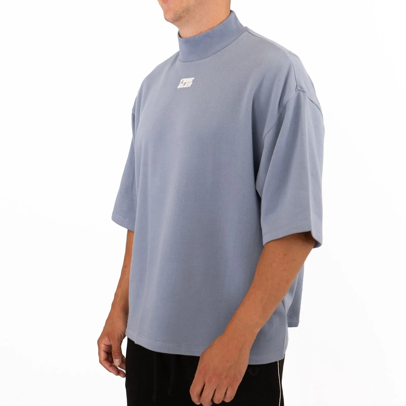 True Religion Mens High Neck Blue Short Sleeve Top