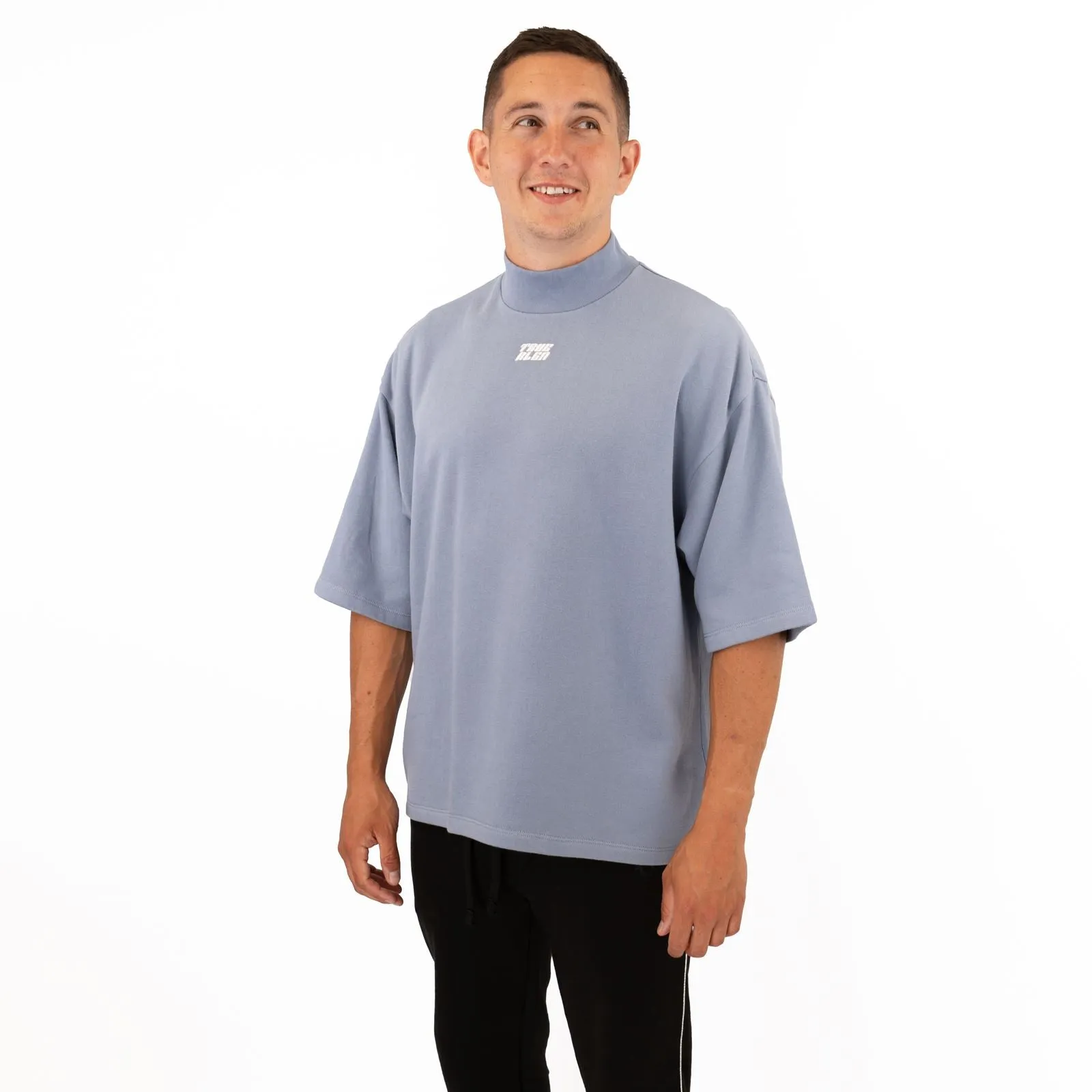 True Religion Mens High Neck Blue Short Sleeve Top