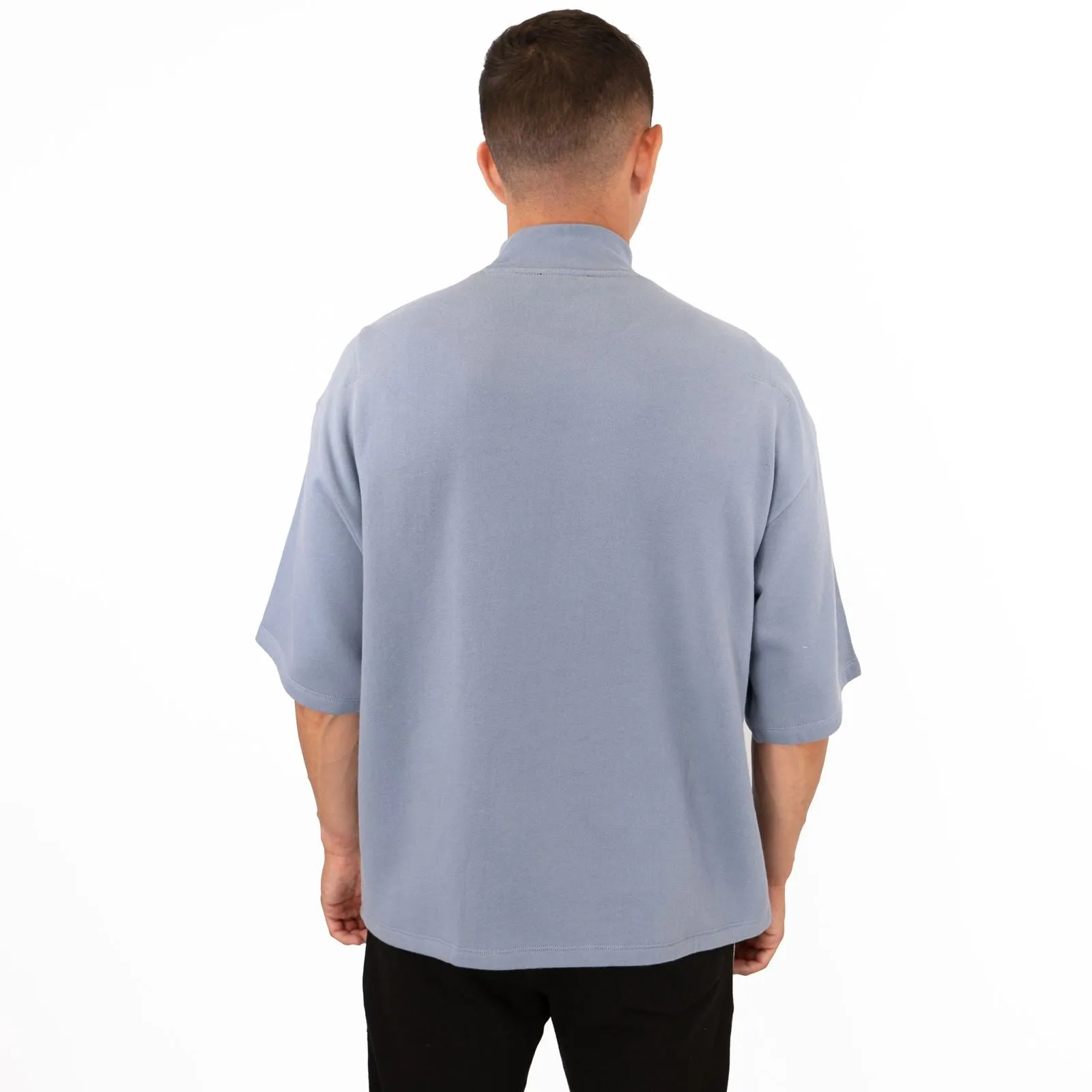 True Religion Mens High Neck Blue Short Sleeve Top