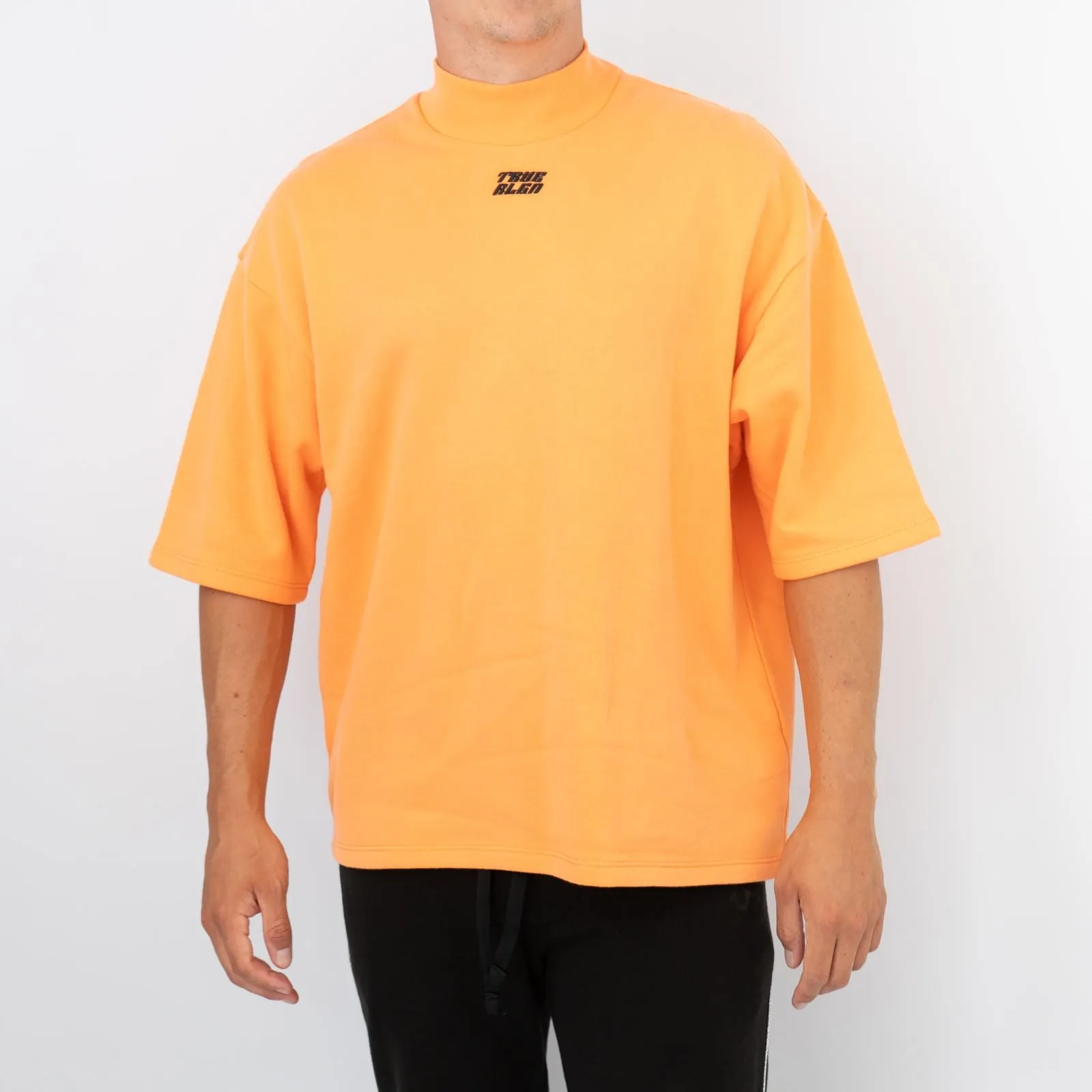 True Religion Mens High Neck Orange Short Sleeve Top