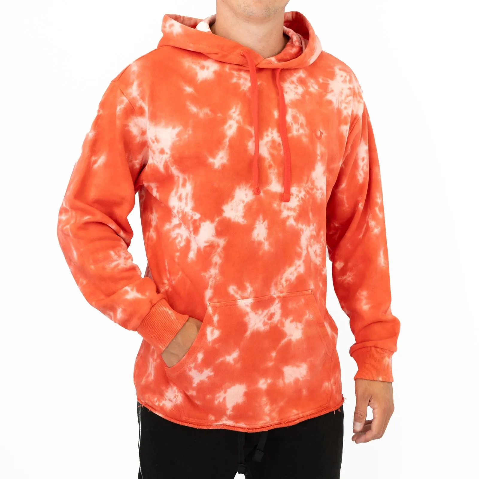 True Religion Mens Orange Tie Dye Pullover Hoodie Long Sleeve Tops