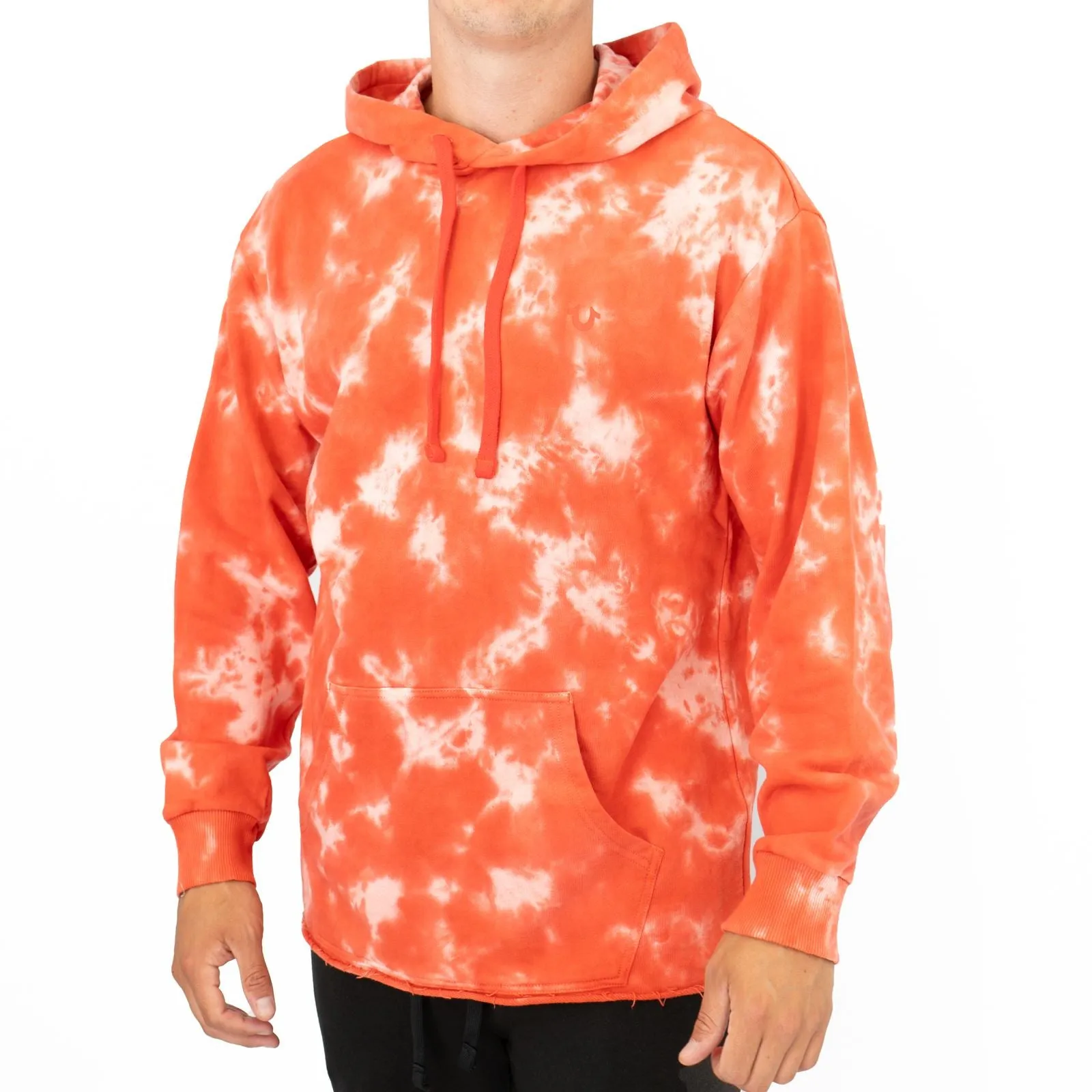 True Religion Mens Orange Tie Dye Pullover Hoodie Long Sleeve Tops