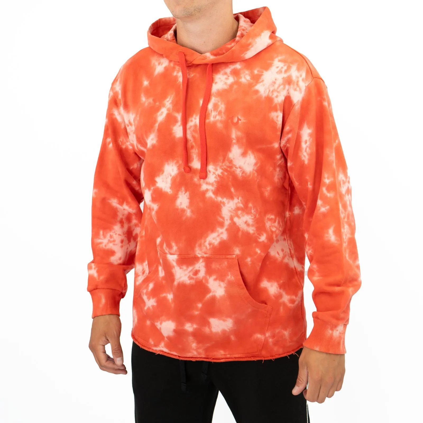 True Religion Mens Orange Tie Dye Pullover Hoodie Long Sleeve Tops