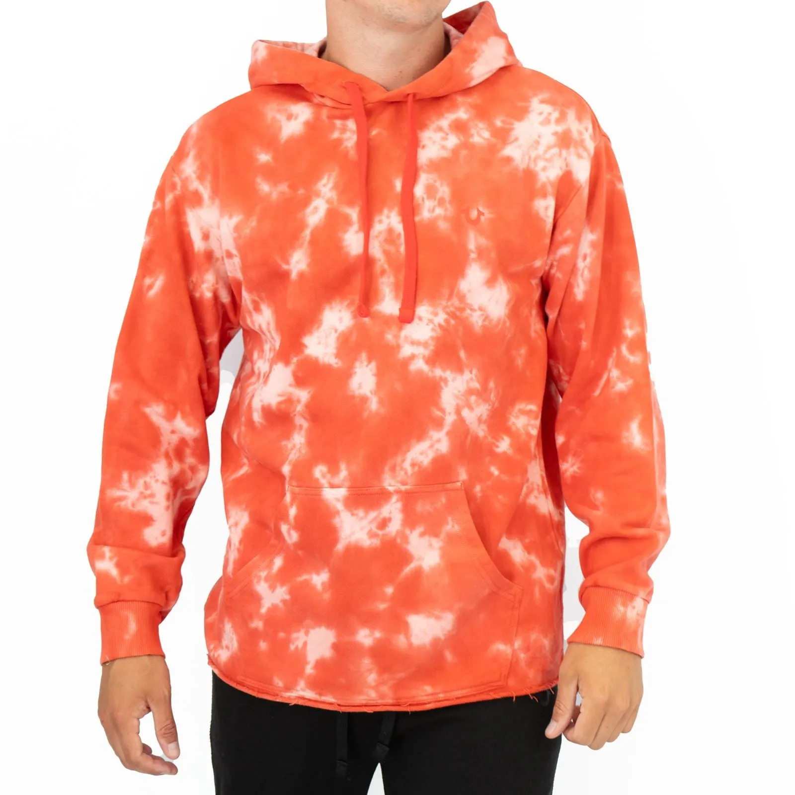 True Religion Mens Orange Tie Dye Pullover Hoodie Long Sleeve Tops