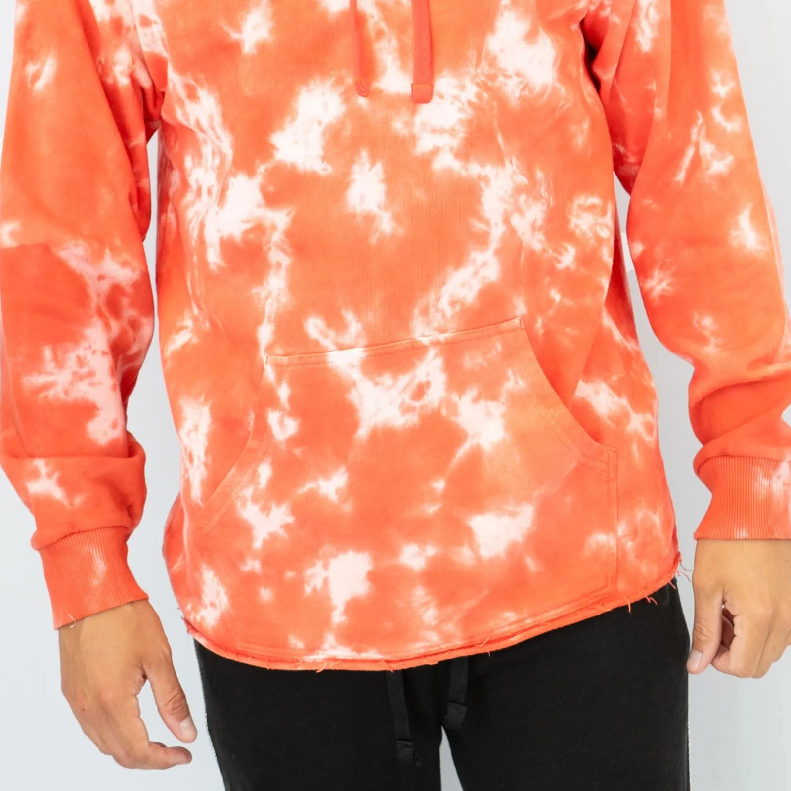 True Religion Mens Orange Tie Dye Pullover Hoodie Long Sleeve Tops
