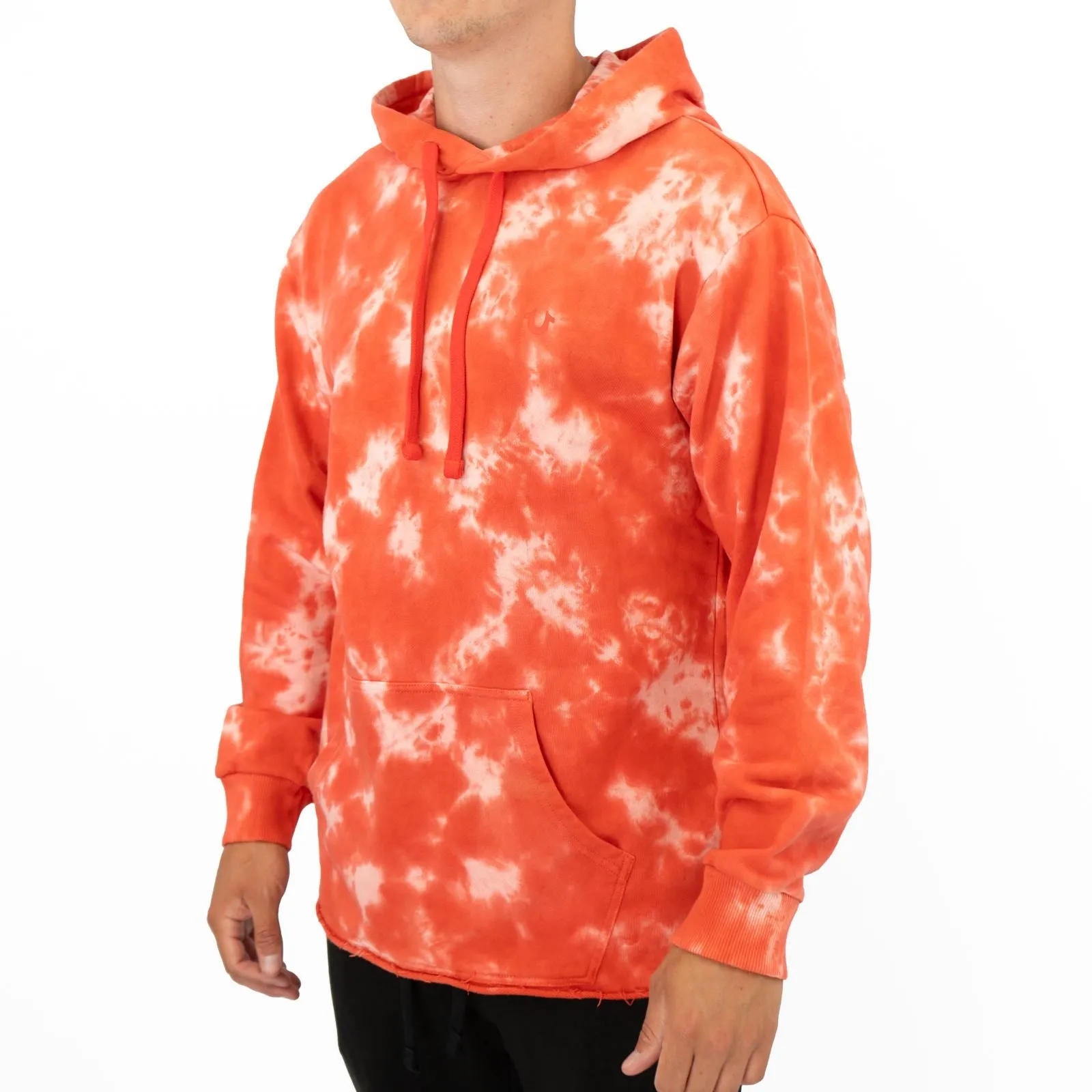 True Religion Mens Orange Tie Dye Pullover Hoodie Long Sleeve Tops