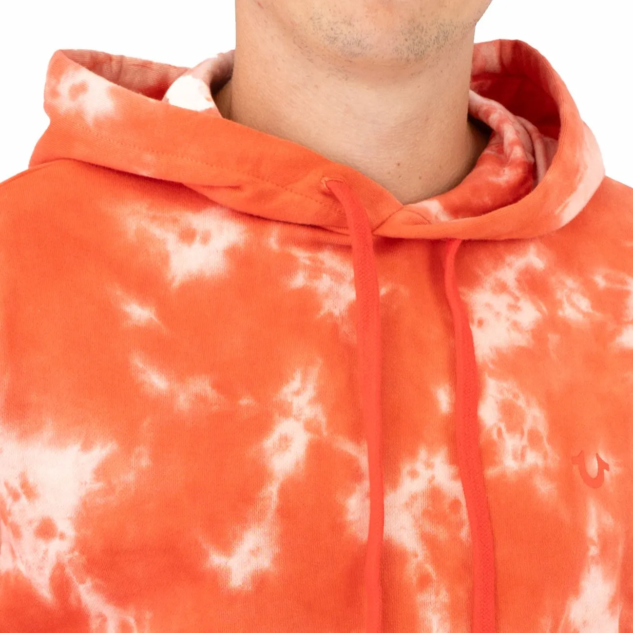 True Religion Mens Orange Tie Dye Pullover Hoodie Long Sleeve Tops