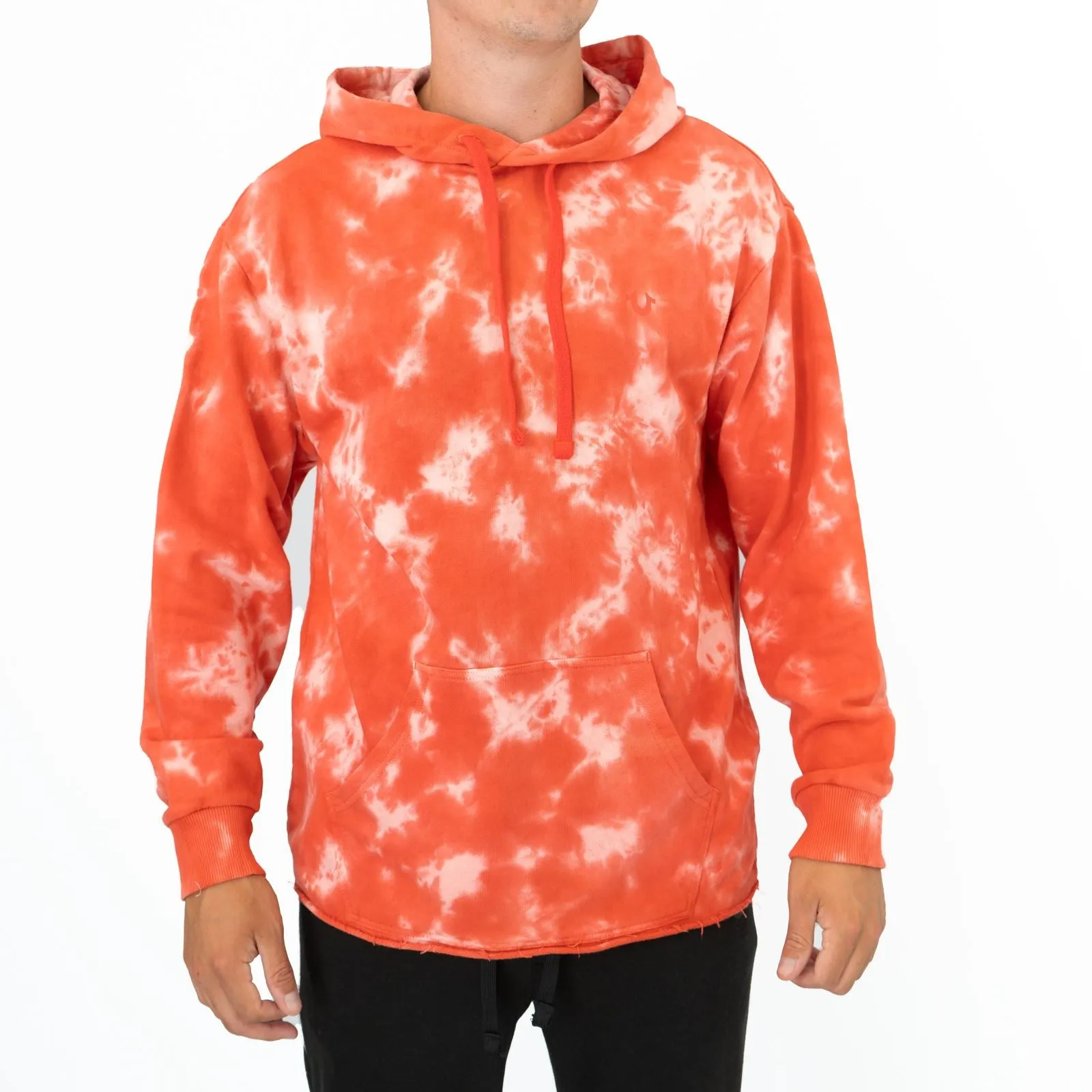 True Religion Mens Orange Tie Dye Pullover Hoodie Long Sleeve Tops