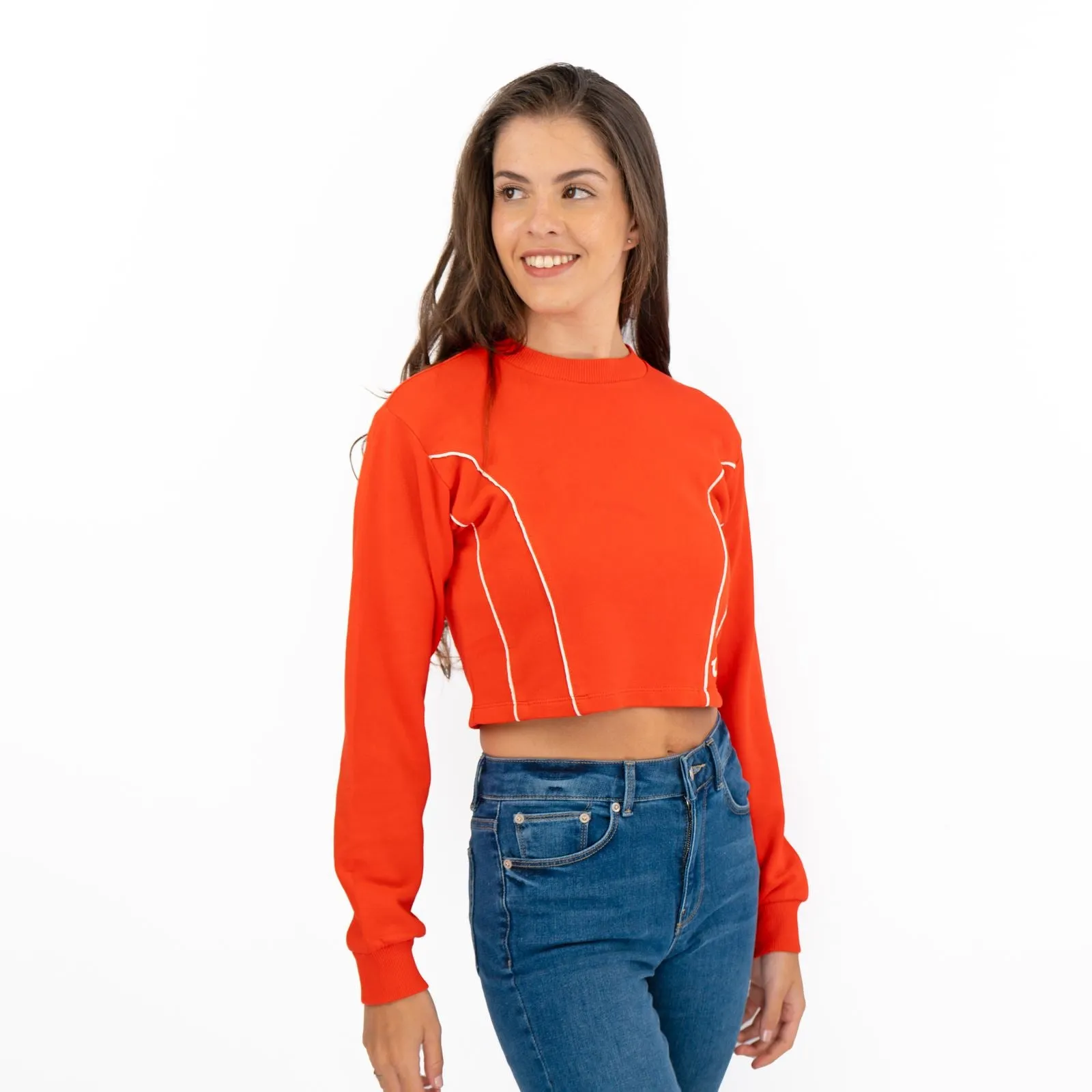 True Religion Red Soft Cotton Sweatshirt Long Sleeve Crop Tops