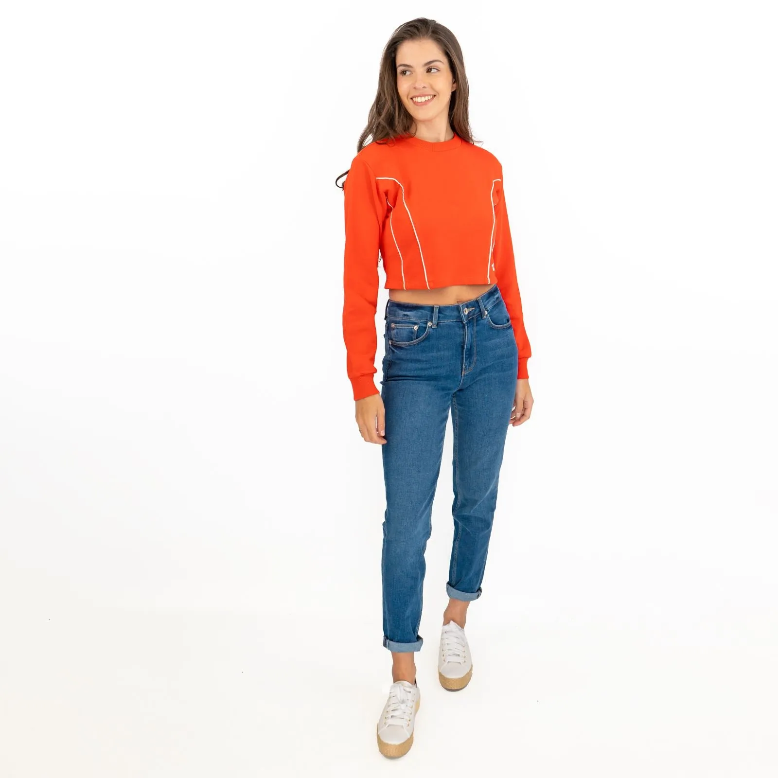 True Religion Red Soft Cotton Sweatshirt Long Sleeve Crop Tops
