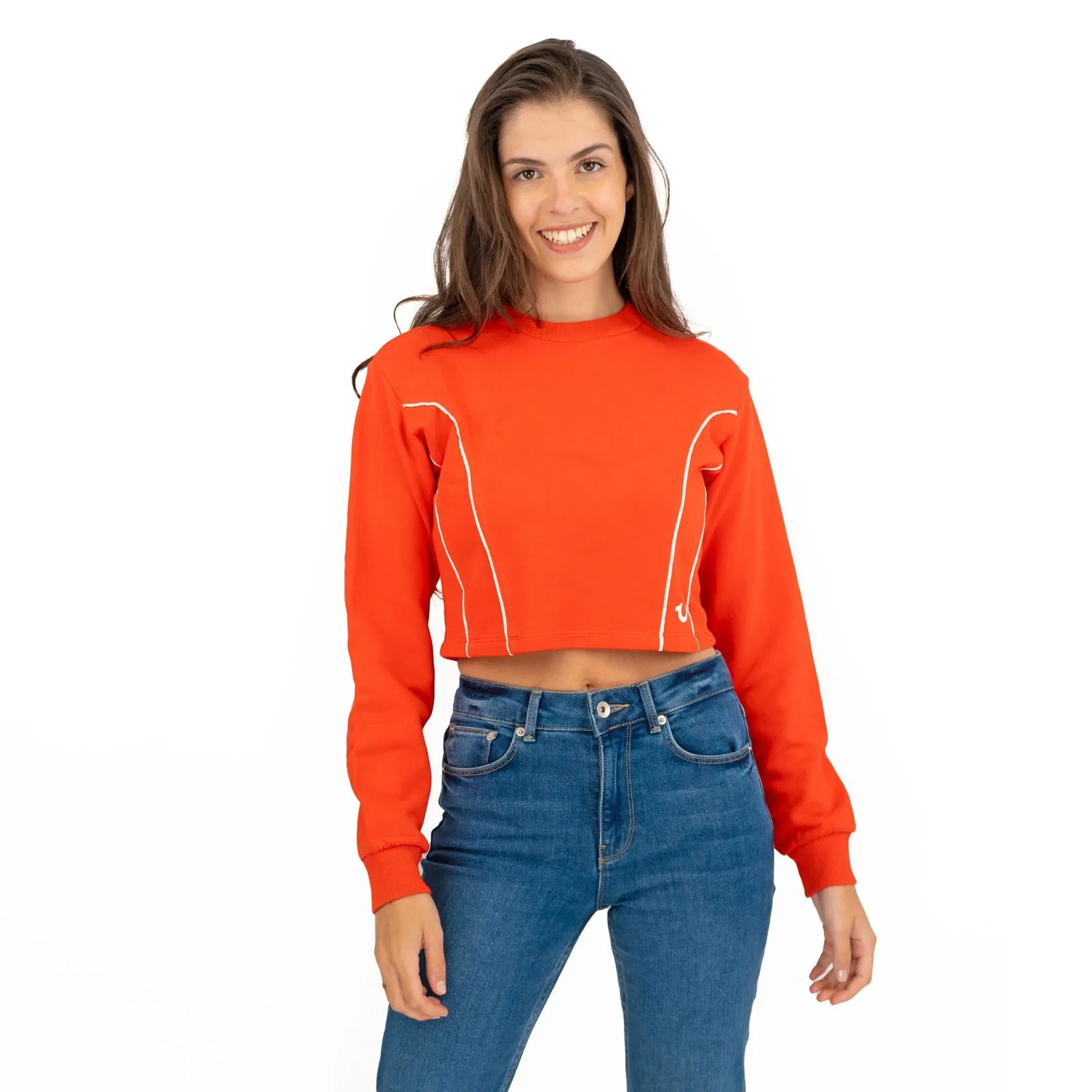 True Religion Red Soft Cotton Sweatshirt Long Sleeve Crop Tops