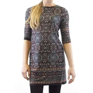 Wallis Brown Supersoft Geometric Longline 3/4 Sleeve Tunic Top