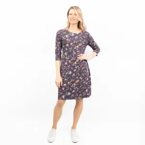 Weird Fish Starshine Purple Floral 3/4 Sleeve Jersey Dress
