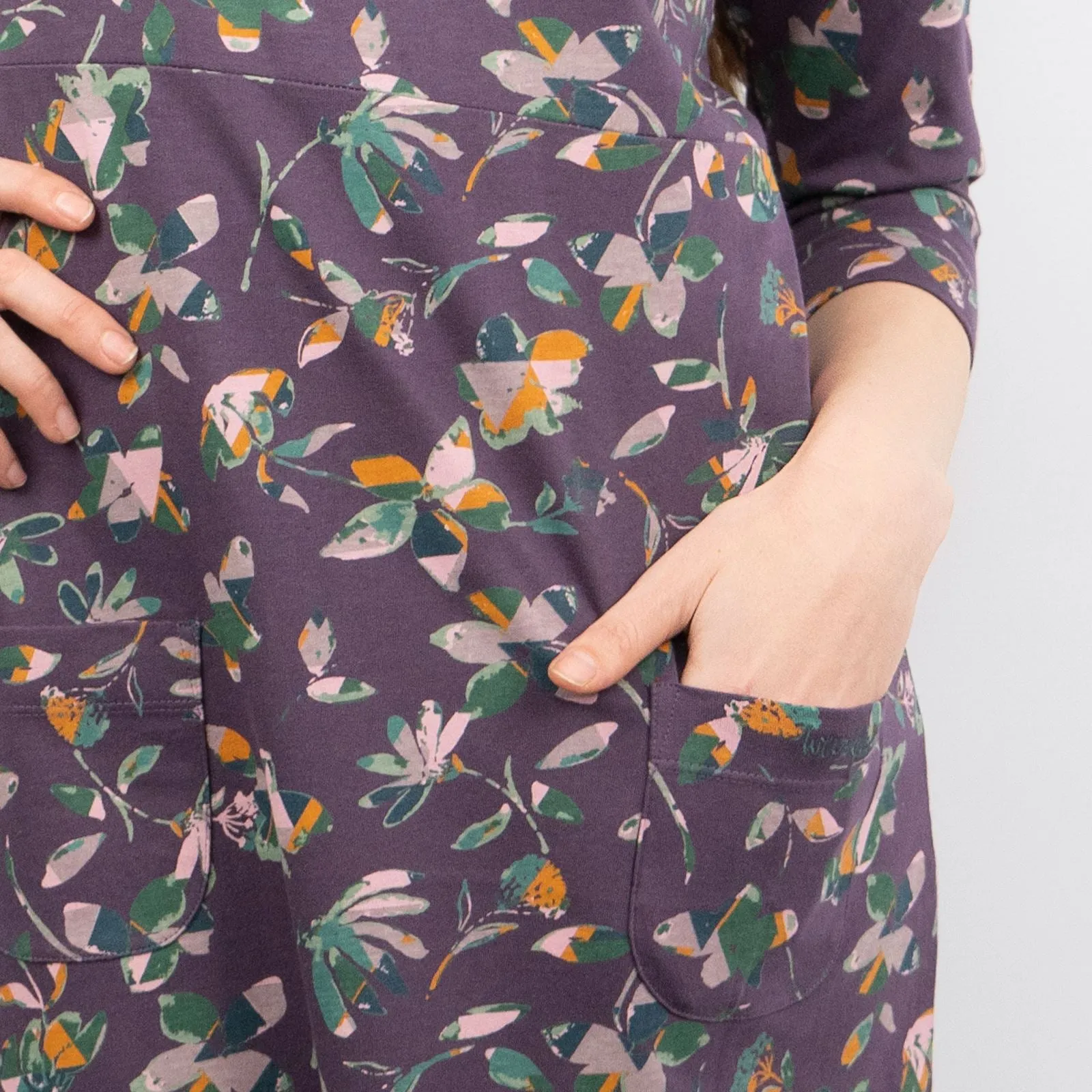 Weird Fish Starshine Purple Floral 3/4 Sleeve Jersey Dress