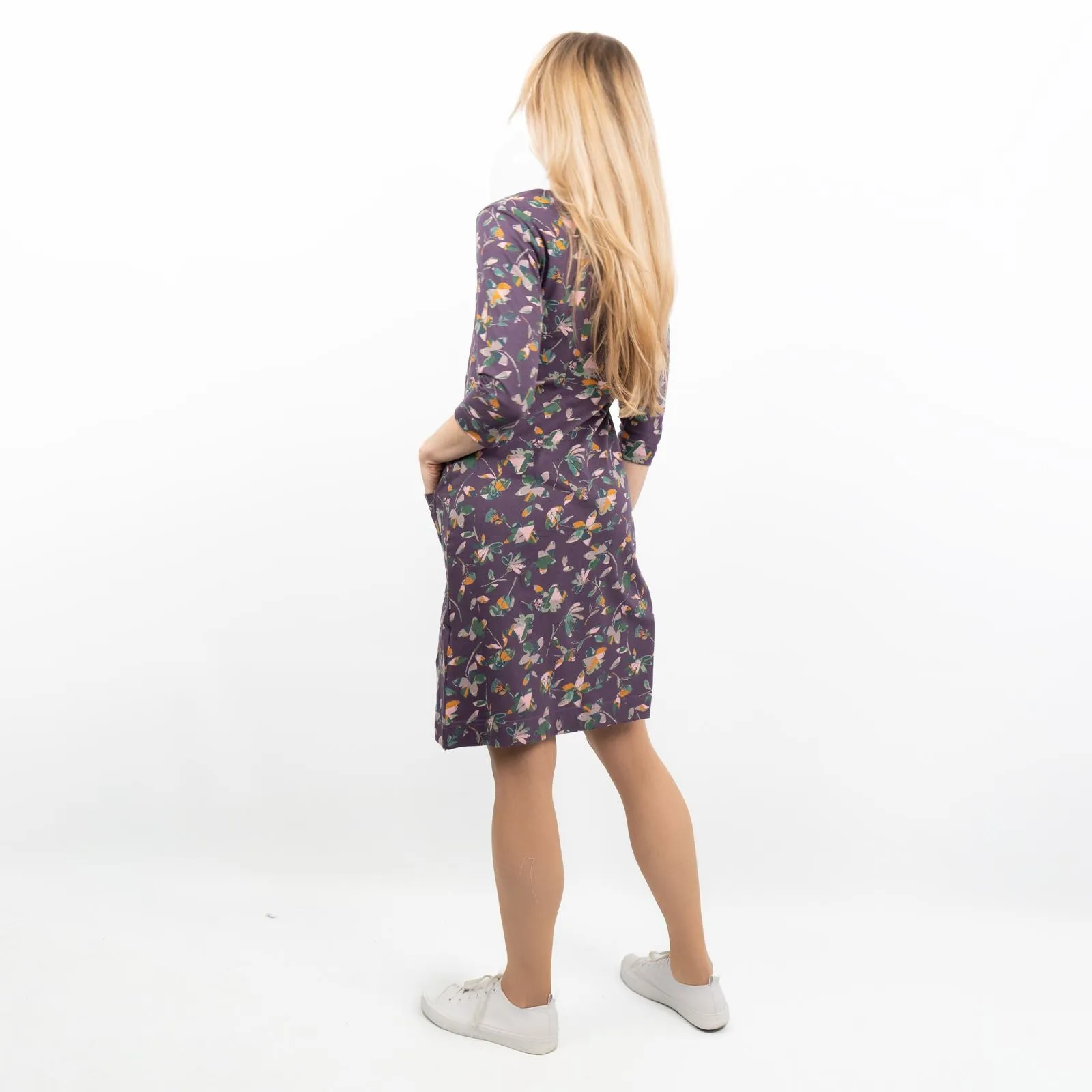 Weird Fish Starshine Purple Floral 3/4 Sleeve Jersey Dress