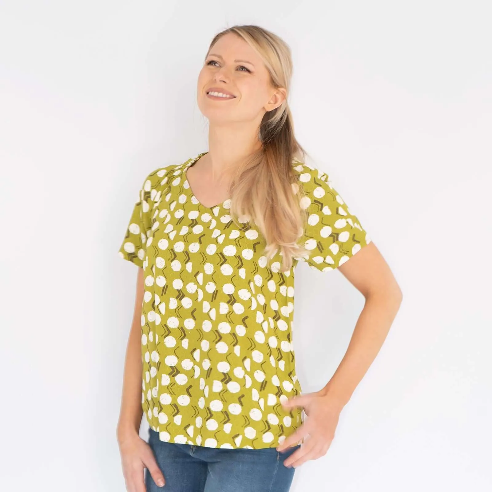 White Stuff Amora Limestone Print Green Short Sleeve Top