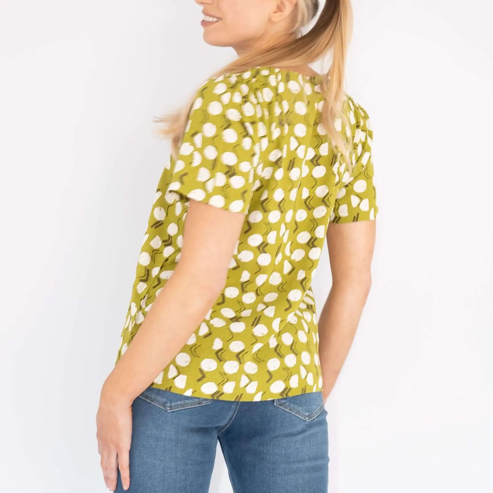 White Stuff Amora Limestone Print Green Short Sleeve Top