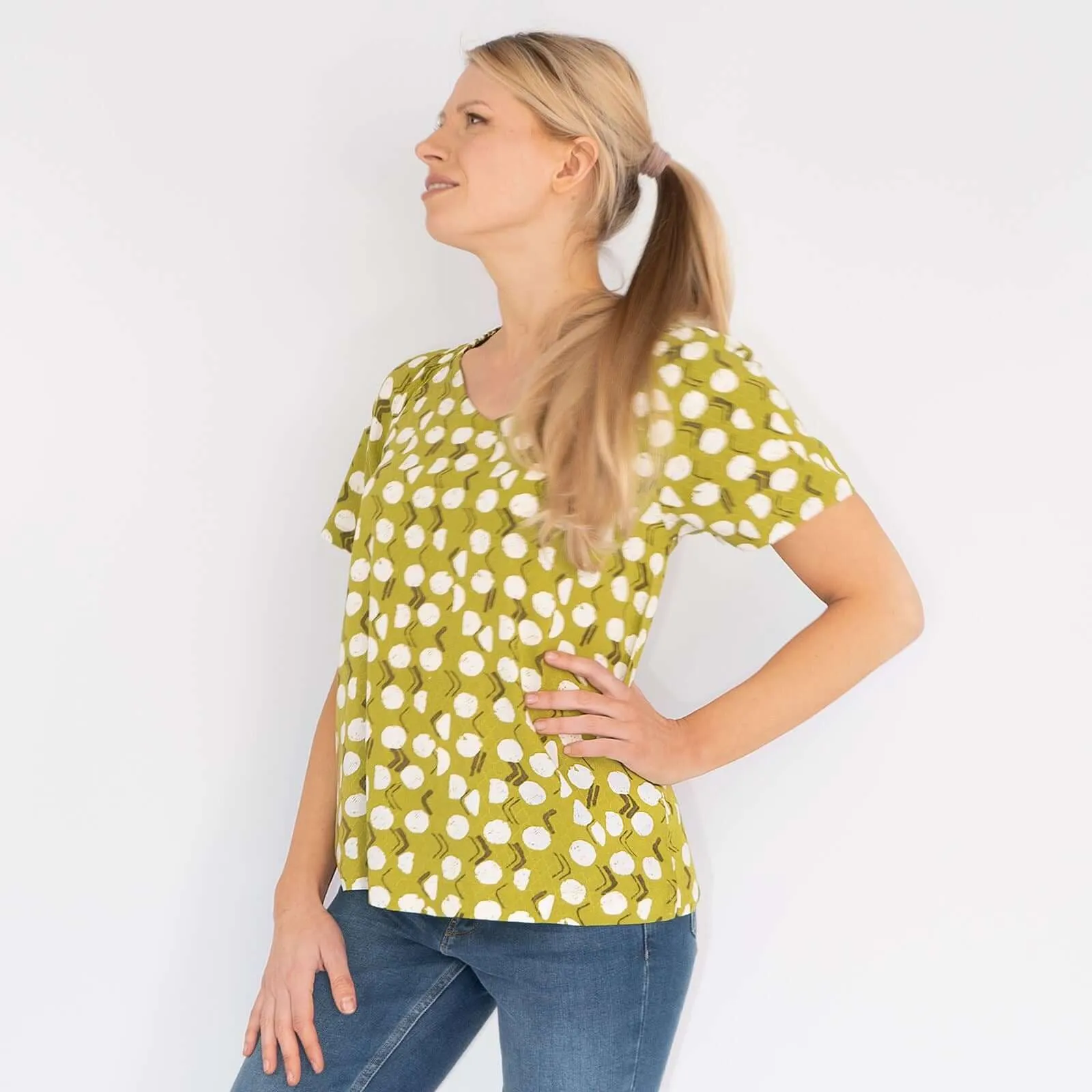 White Stuff Amora Limestone Print Green Short Sleeve Top