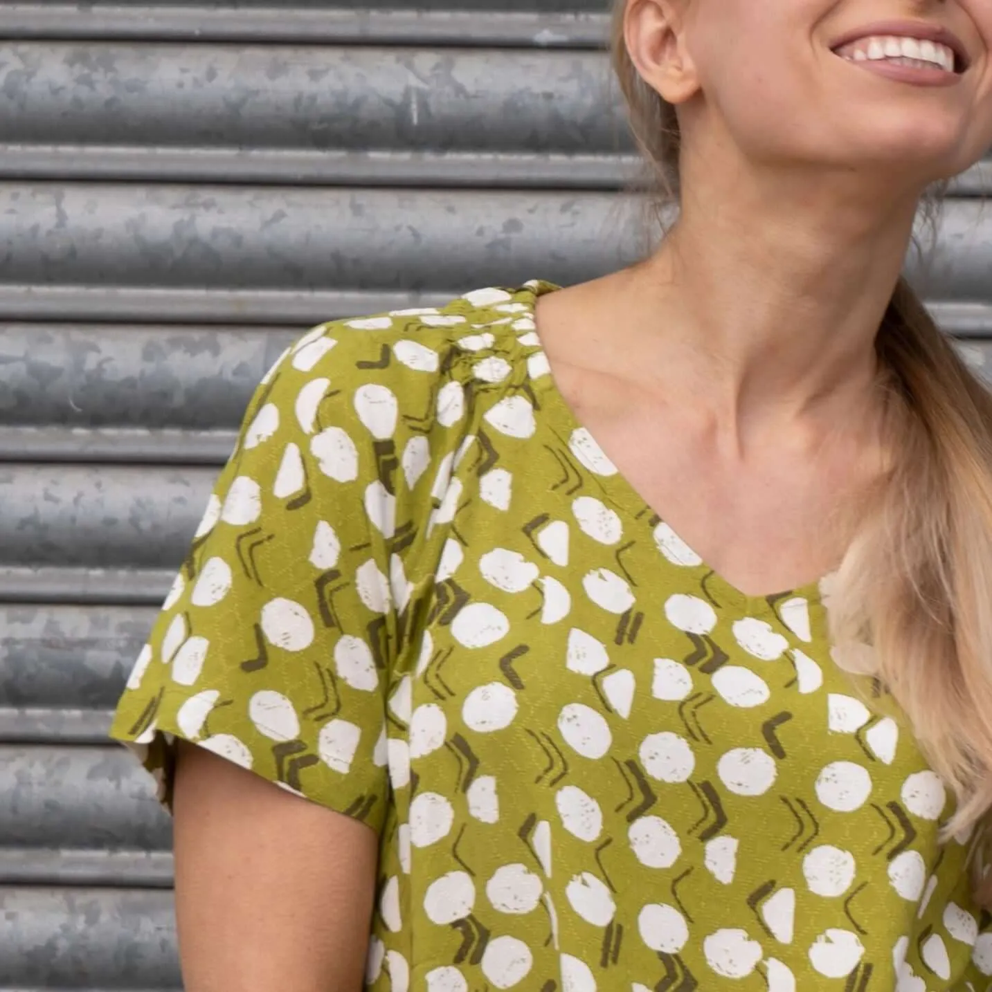 White Stuff Amora Limestone Print Green Short Sleeve Top