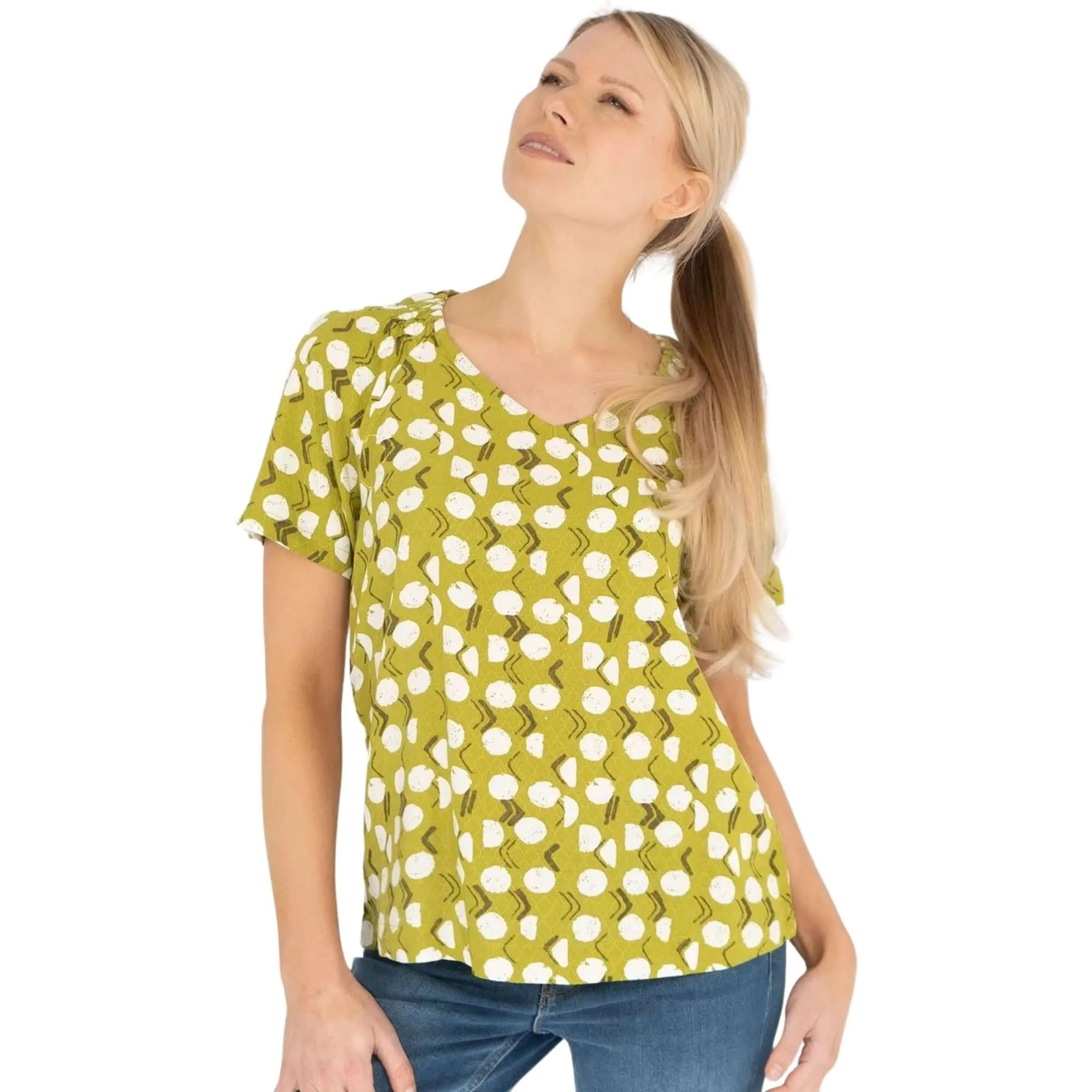 White Stuff Amora Limestone Print Green Short Sleeve Top