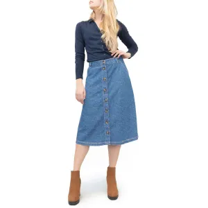 White Stuff Anya Blue Denim Button Midi Skirt