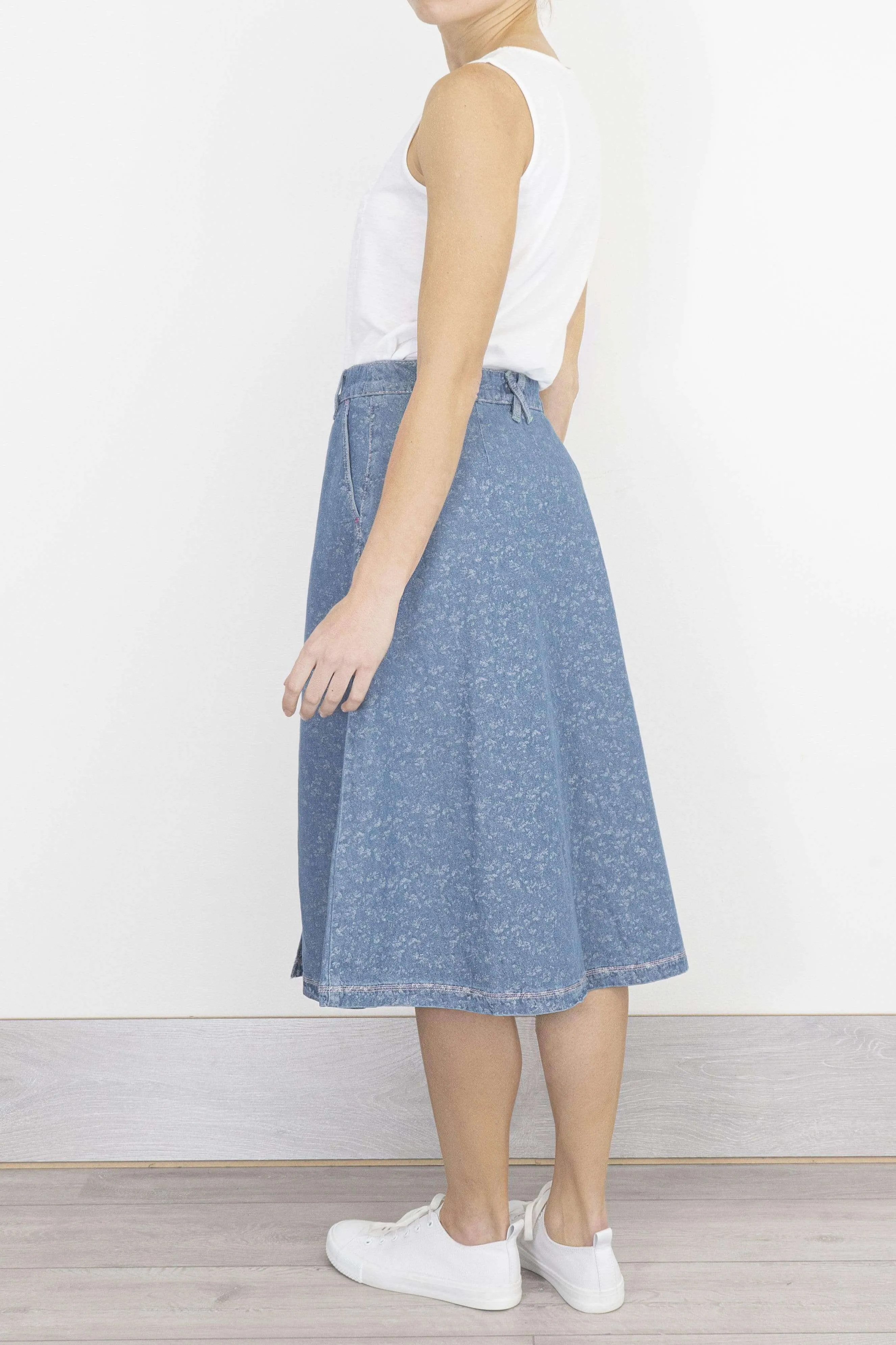 White Stuff Anya Blue Denim Button Midi Skirt