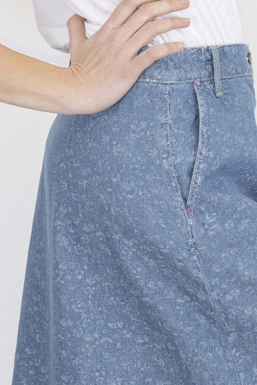 White Stuff Anya Blue Denim Button Midi Skirt