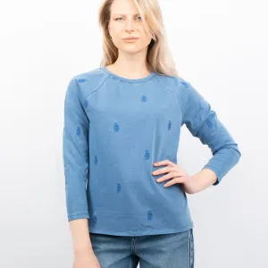 White Stuff Blue Embroidered Lightweight Sweat Top