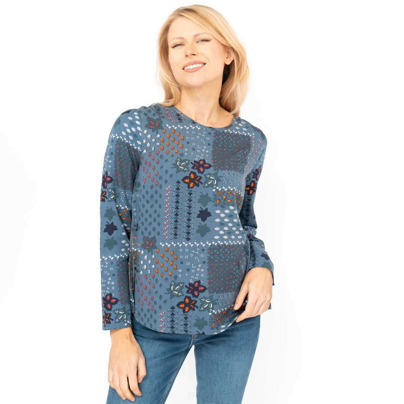 White Stuff Blue Piper Floral Long Sleeve Top