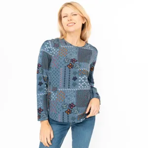 White Stuff Blue Piper Floral Long Sleeve Top