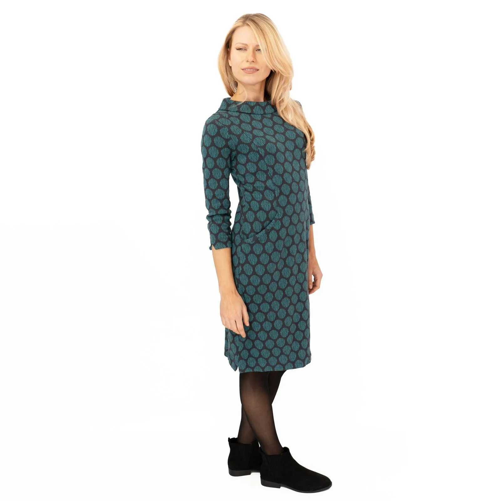 White Stuff Blue Rene Cowl Neck Jacquard Dress