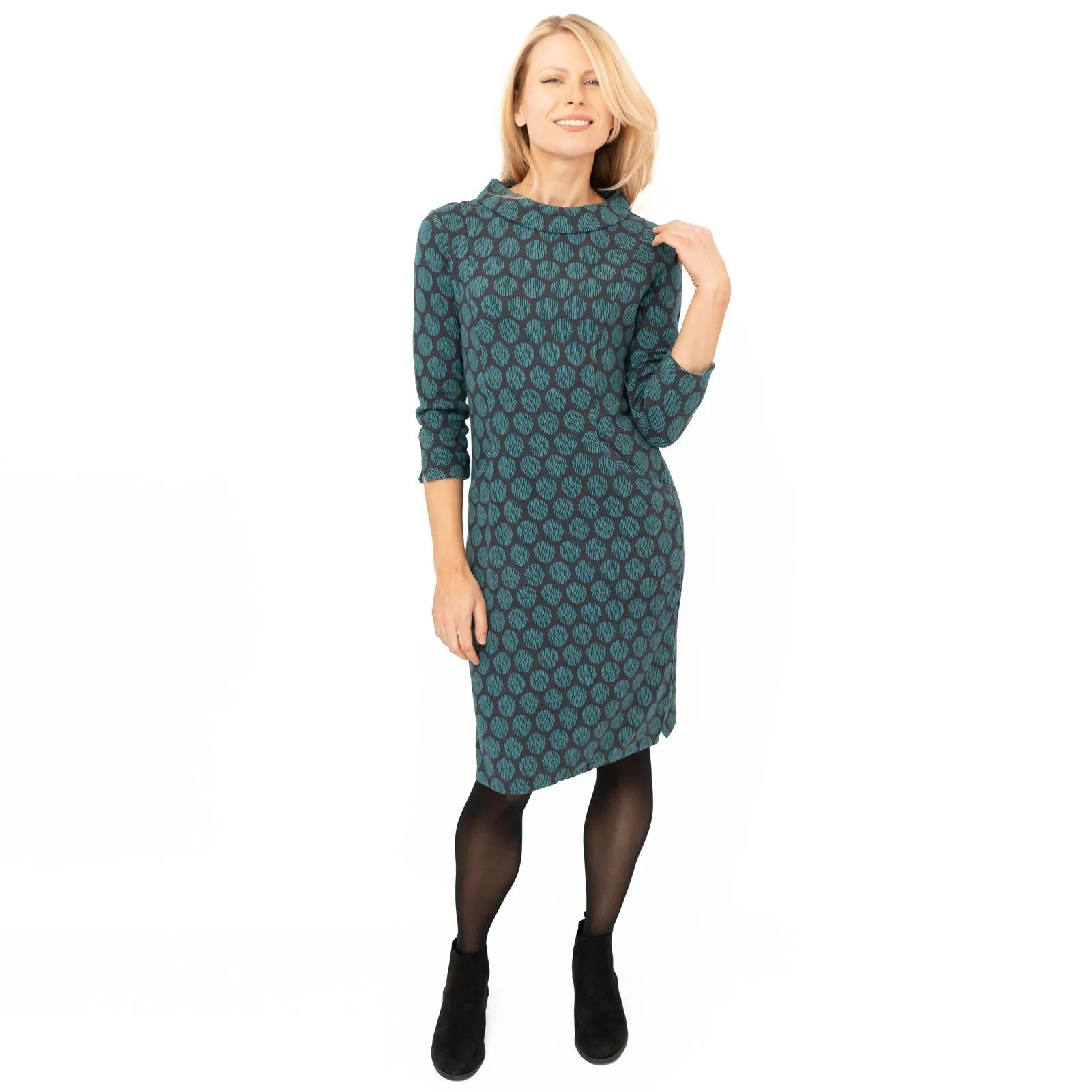 White Stuff Blue Rene Cowl Neck Jacquard Dress