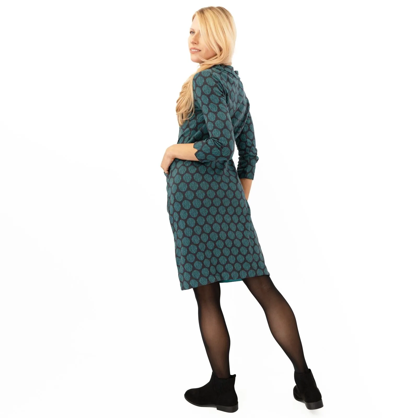 White Stuff Blue Rene Cowl Neck Jacquard Dress