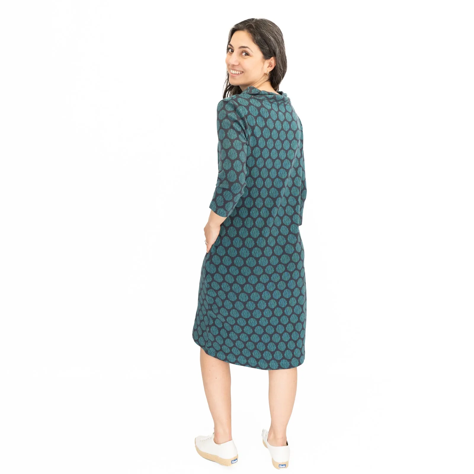White Stuff Blue Rene Cowl Neck Jacquard Dress