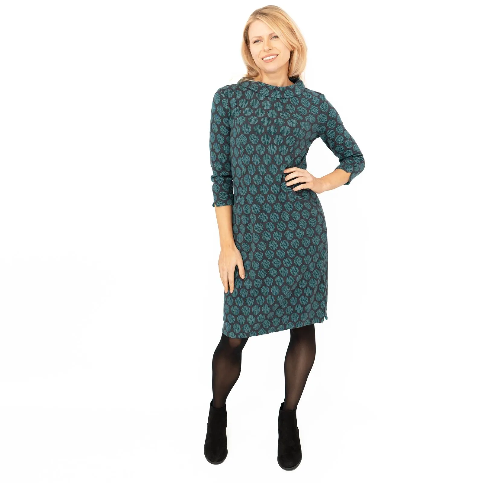 White Stuff Blue Rene Cowl Neck Jacquard Dress