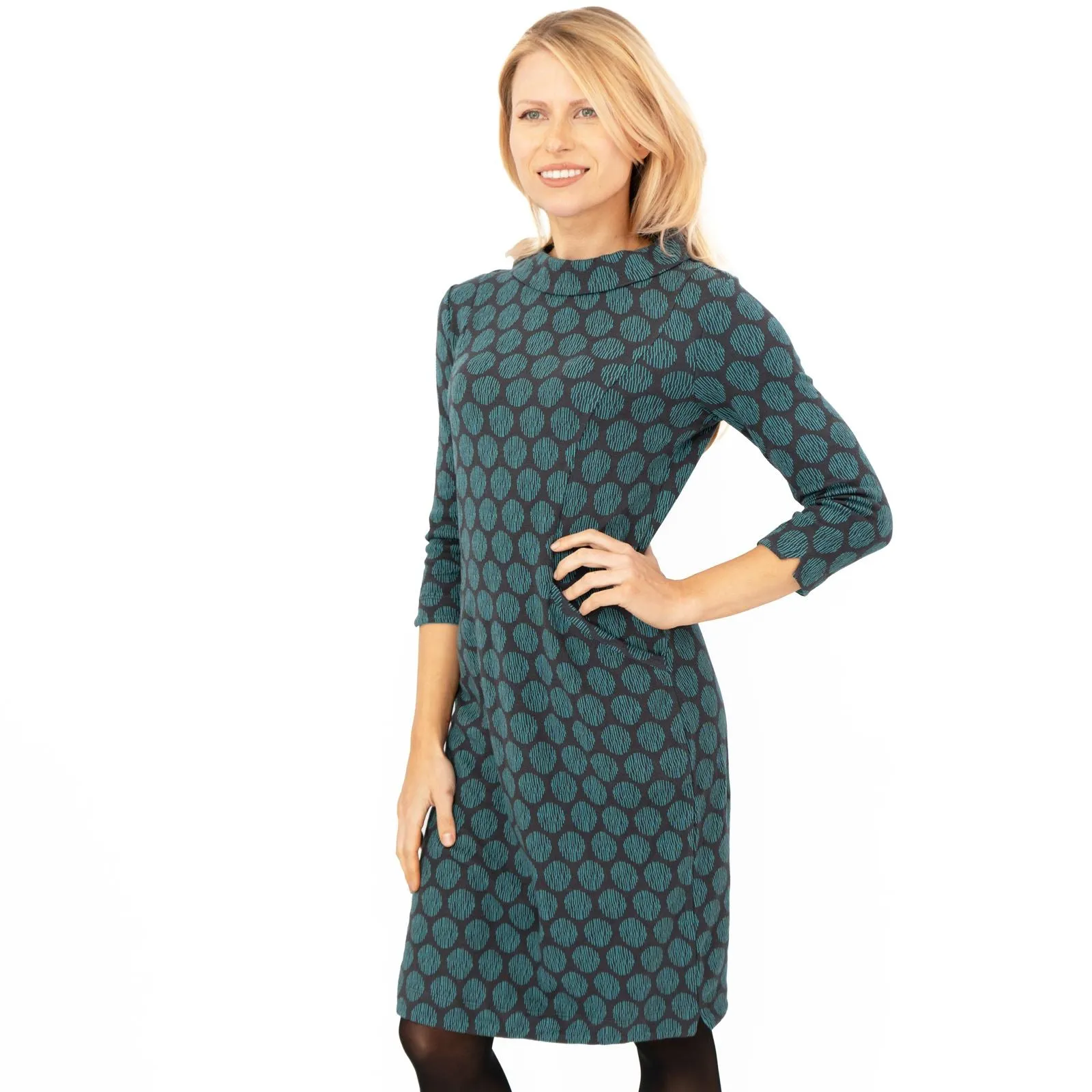 White Stuff Blue Rene Cowl Neck Jacquard Dress